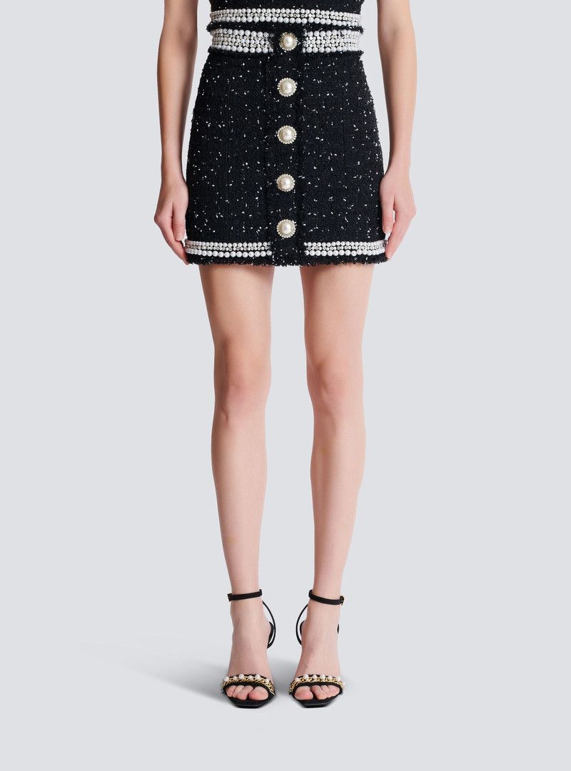 Balmain o1s1wg110526 Embroidered Polka-Dot Tweed Skirt in Black Size 26" / US 2 / IT 38 - 5 Thumbnail