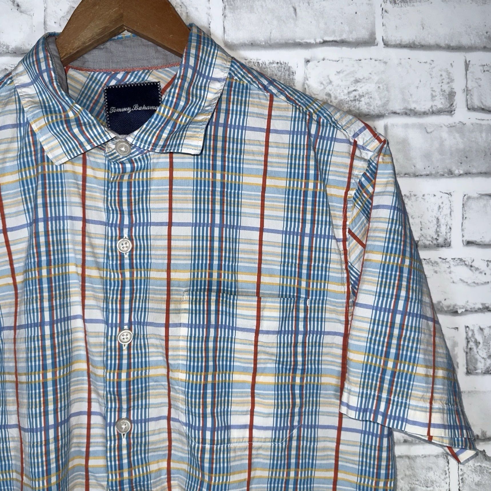 Tommy Bahama Tommy Bahama Plaid Cotton Blend Short Sleeve Button-Down Shirt Mens Size M Multicolor Size US 31 - 2 Thumbnail