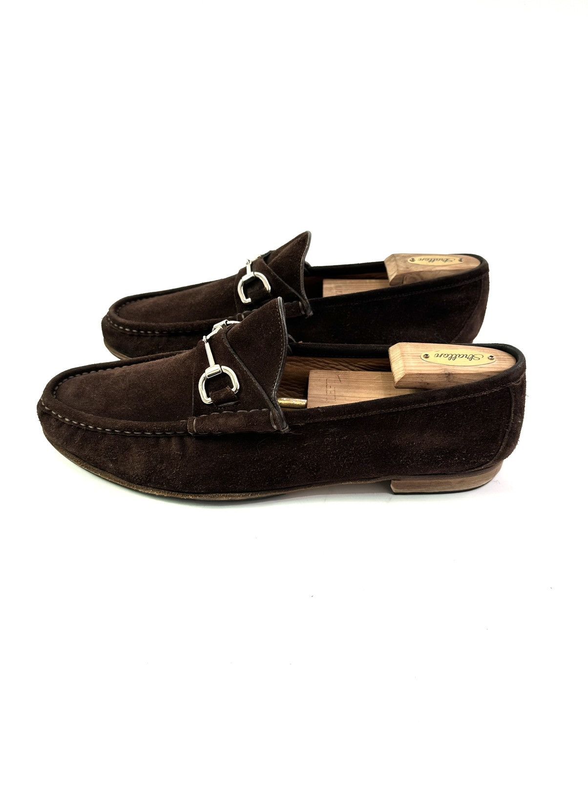 Gucci Brown Suede Horsebit Slip on Loafers Size 11.5 UK