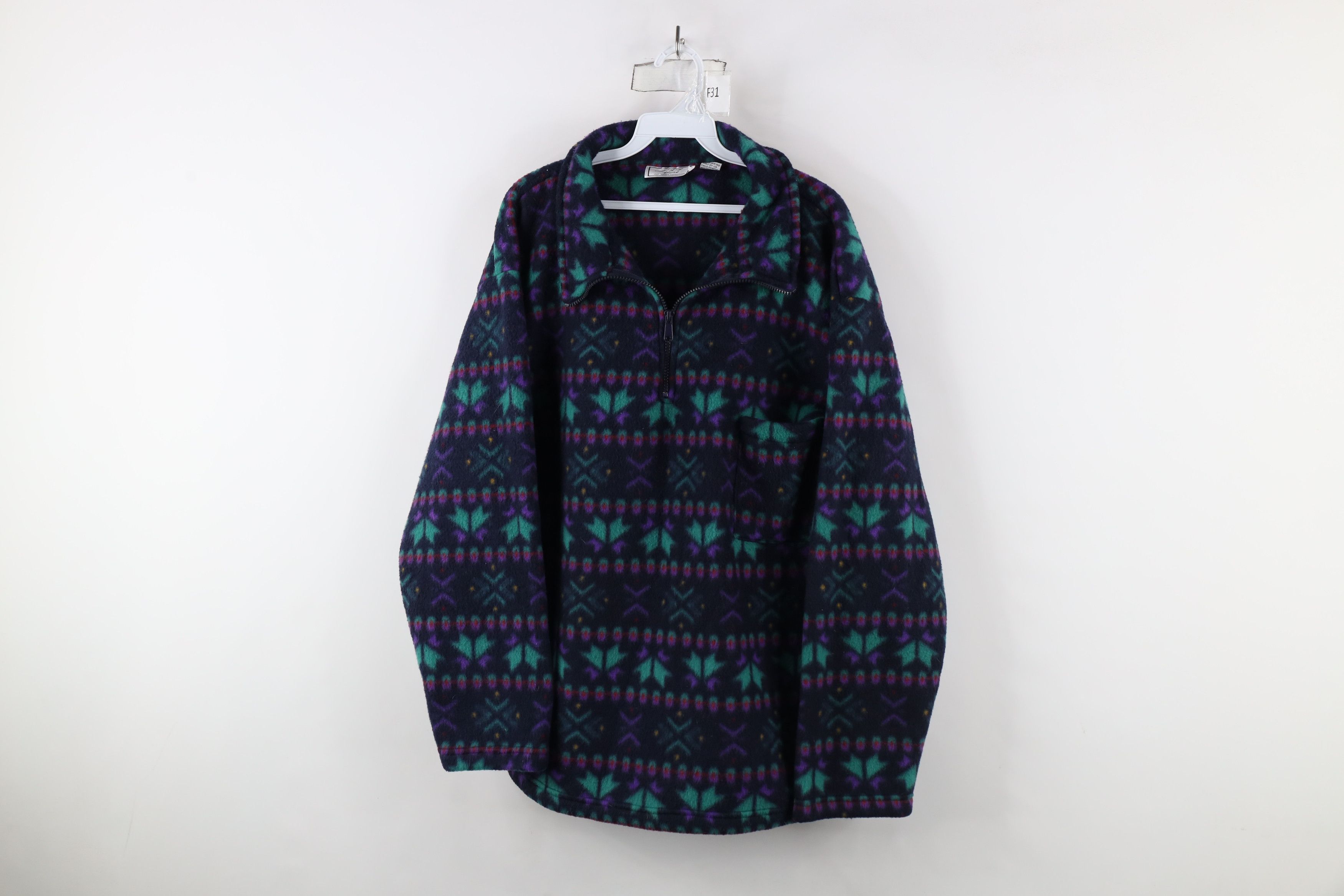 Vintage Vintage 90s Streetwear Christmas Poinsettia Fleece Sweater Size 3XL / US 20-22 - 1 Thumbnail