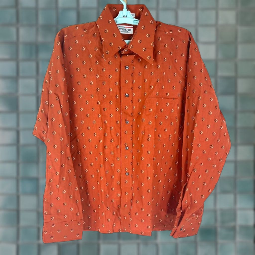 Vintage VINTAGE Intrepid Manhattan Button Up Euro Fit Shirt Mens Size 16.5 L Orange Geometric 90s Theme Mens Shirt Size US L / EU 52-54 / 3 - 1 Thumbnail