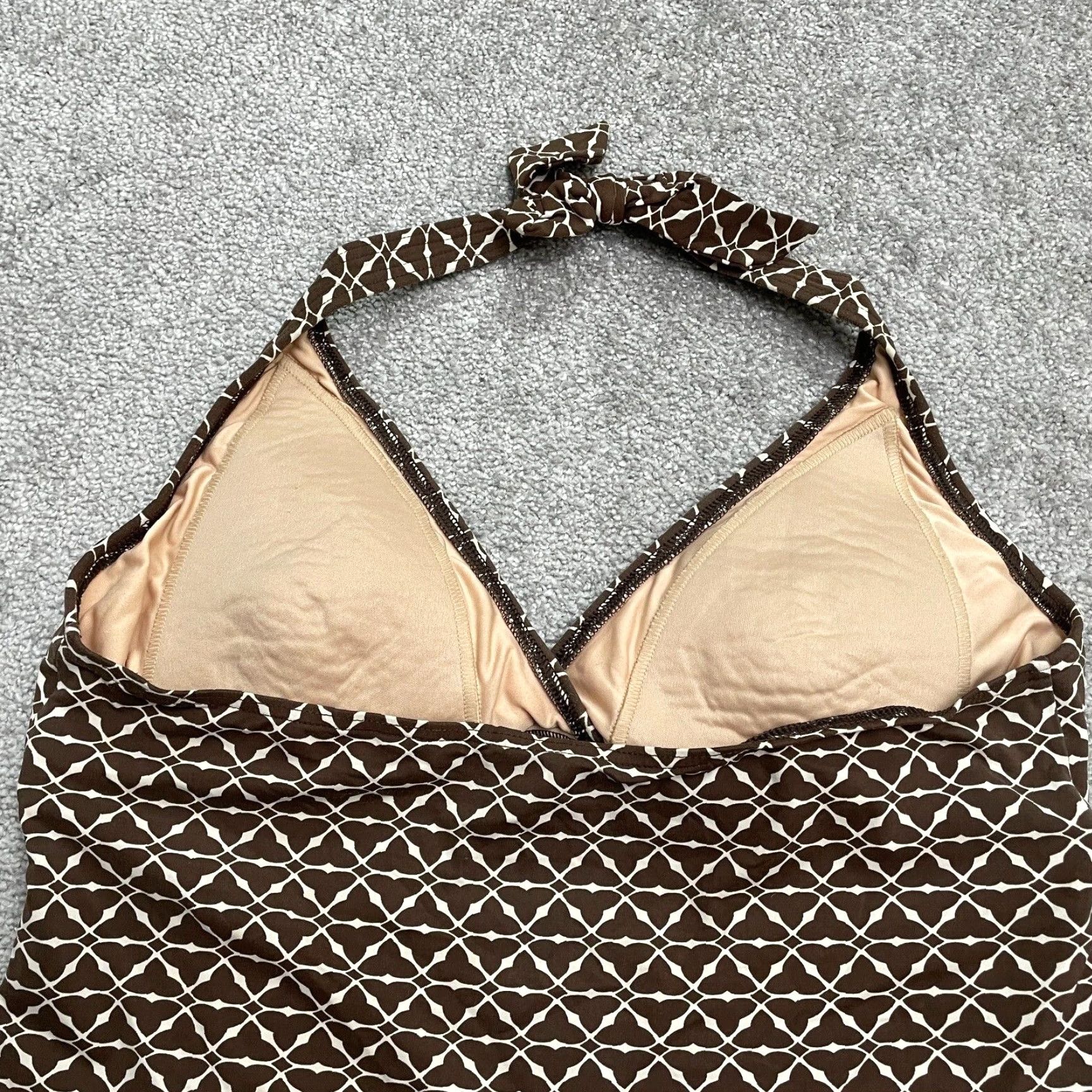 Lands' End Lands' End Tankini Womens 12 Brown Geometric Halter Padded Backless Swim Top Shirt Adult 12 Womens Mens Girls Size ONE SIZE - 3 Thumbnail
