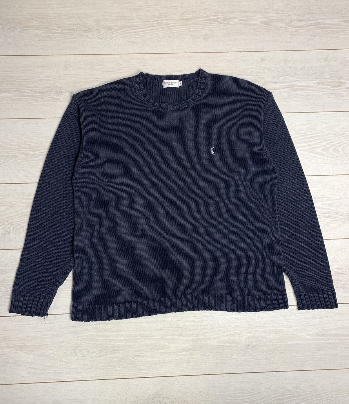 Yves Saint Laurent Vtg Yves Saint Laurent Navy Knit Sweater Fits 2XL-3XL Size US XXL / EU 58 / 5 - 1 Thumbnail