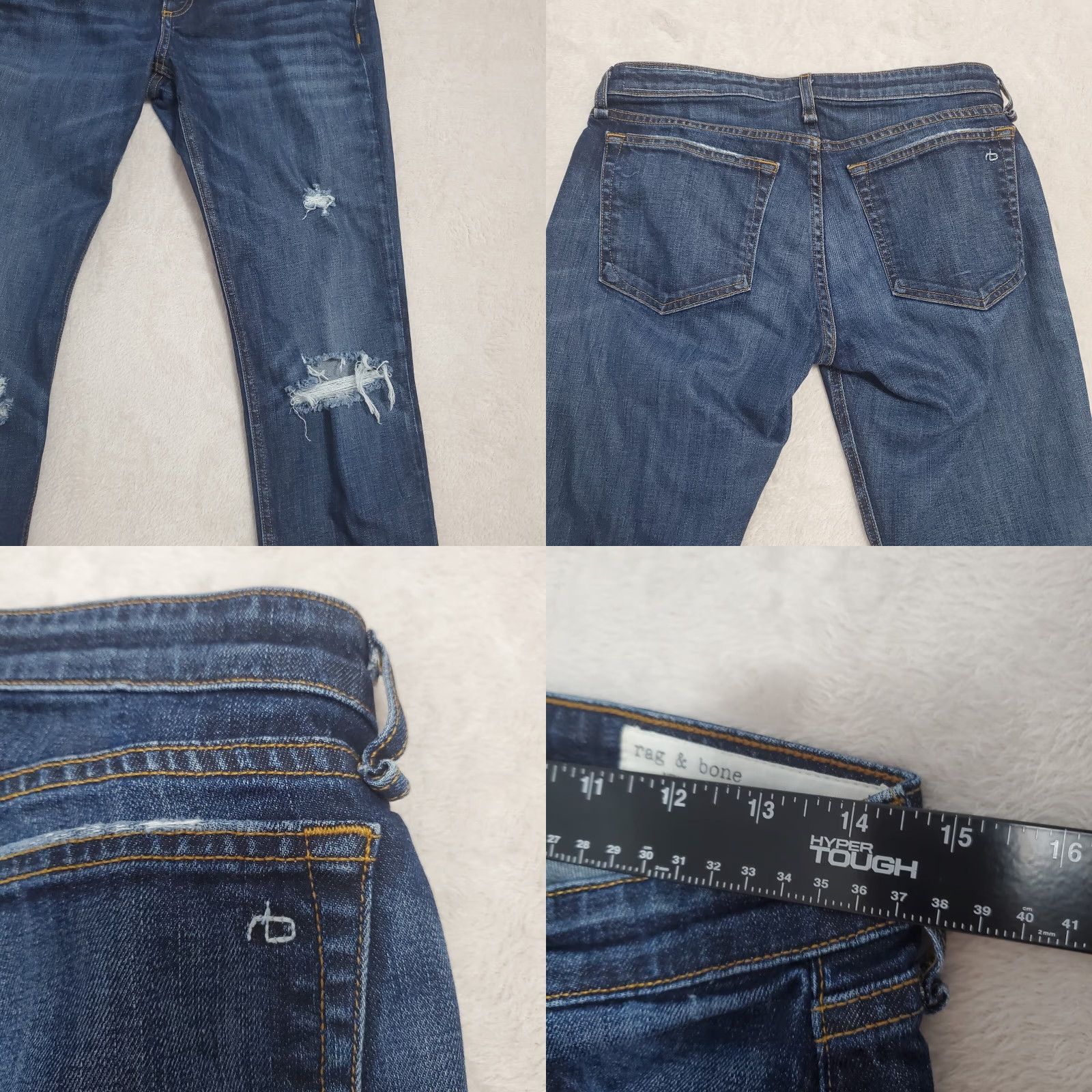 Rag & Bone VINTAGE Rag & Bone Jeans Women 26 Blue Dre Low Rise Slim Boyfriend Denim Distressed 29x29 5-Pocket Design Womens Size 26" / US 2 / IT 38 - 8 Thumbnail