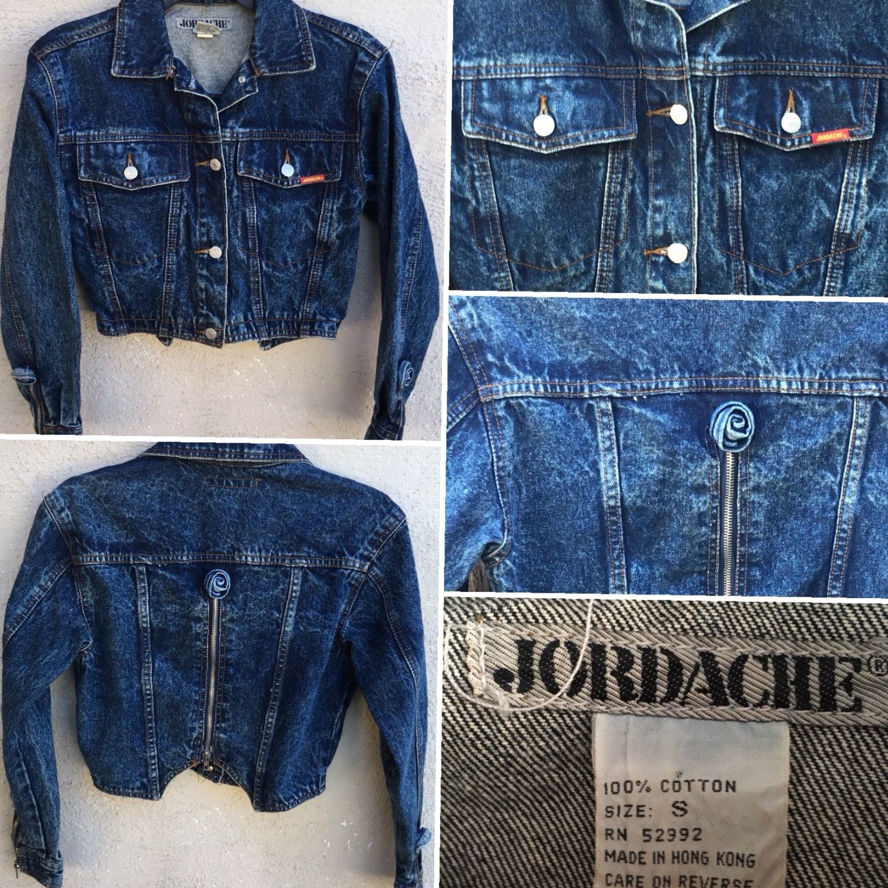 Jordache VINTAGE Jordache Denim Jacket Cropped Zipper Back Flowers Acid Wash Denim S 1980s Blue Womens Size S / US 4 / IT 40 - 3 Thumbnail