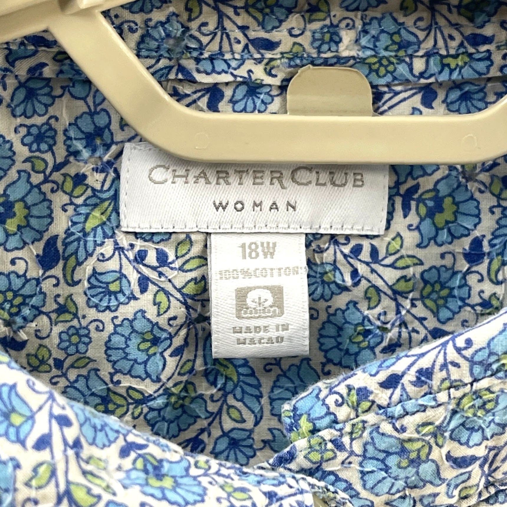 Charter Club Charter Club Button-Up Top Womens 18W Blue Floral 100% Cotton Cottagecore Shirt Casual Womens Size XXL / US 16-18 / IT 52-54 - 3 Thumbnail