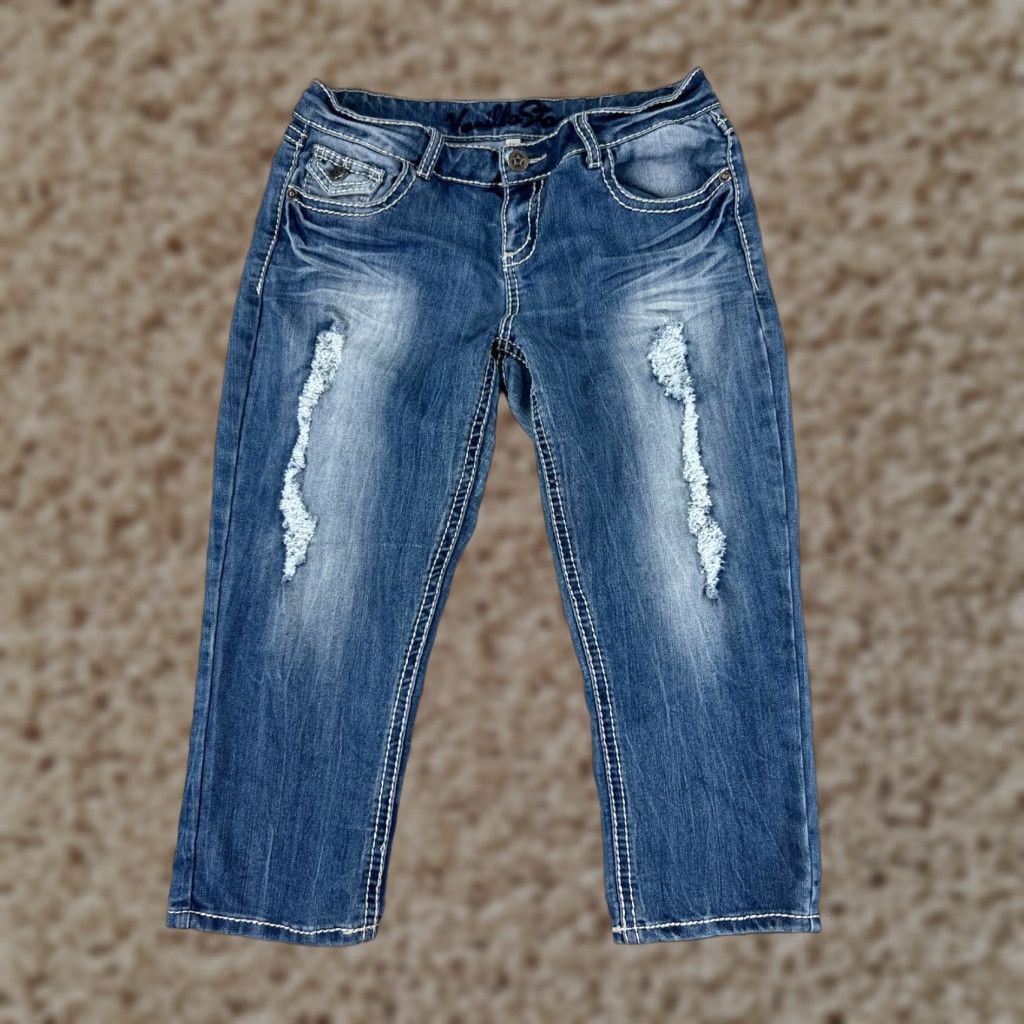 Vintage VINTAGE Vanilla Star Jeans Women 11 Blue Denim Capri Distressed 5-Pocket Design Cowboy Country Jeans Womens Legwear Capris Size 32" / US 10 / IT 46 - 1 Thumbnail
