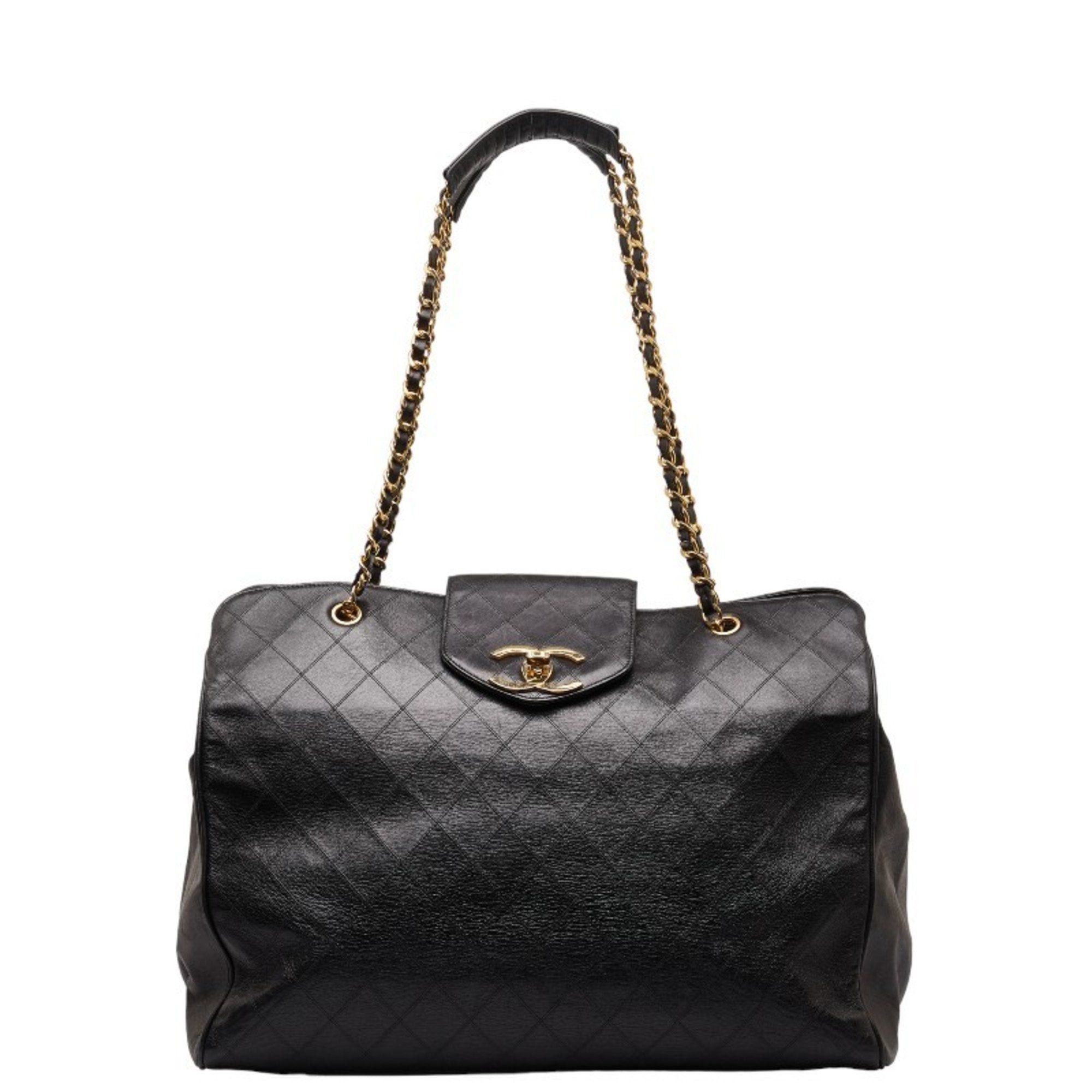 image of Chanel Supermodel Bag Coco Mark Chain Tote Black Leather Women's