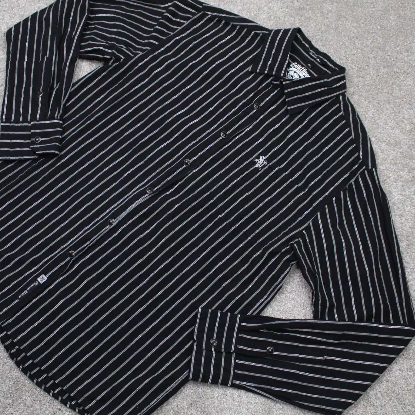 Southpole Southpole Button-Up Shirt Mens XL Black/Silver Stripe Long Sleeve Size US XL / EU 56 / 4 - 3 Thumbnail