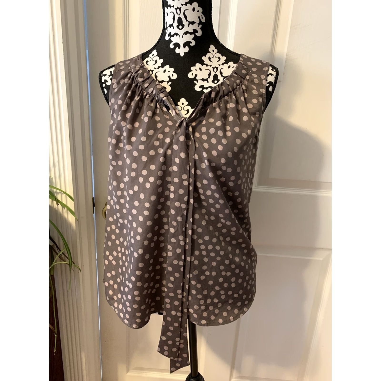 Loft Loft Polka Dot Tank Blouse Top Work/Office Wear Womens SZ M Blouse Sleeveless Chiffon Polyester Brown Satin? Size M / US 6-8 / IT 42-44 - 2 Thumbnail