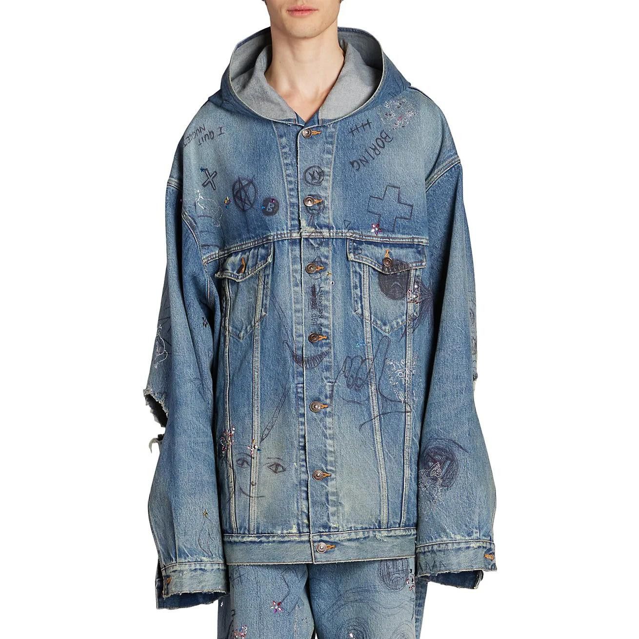 Balenciaga o1w1db10125 Oversized Hooded Jacket in Blue Size US L / EU 52-54 / 3 - 4 Thumbnail