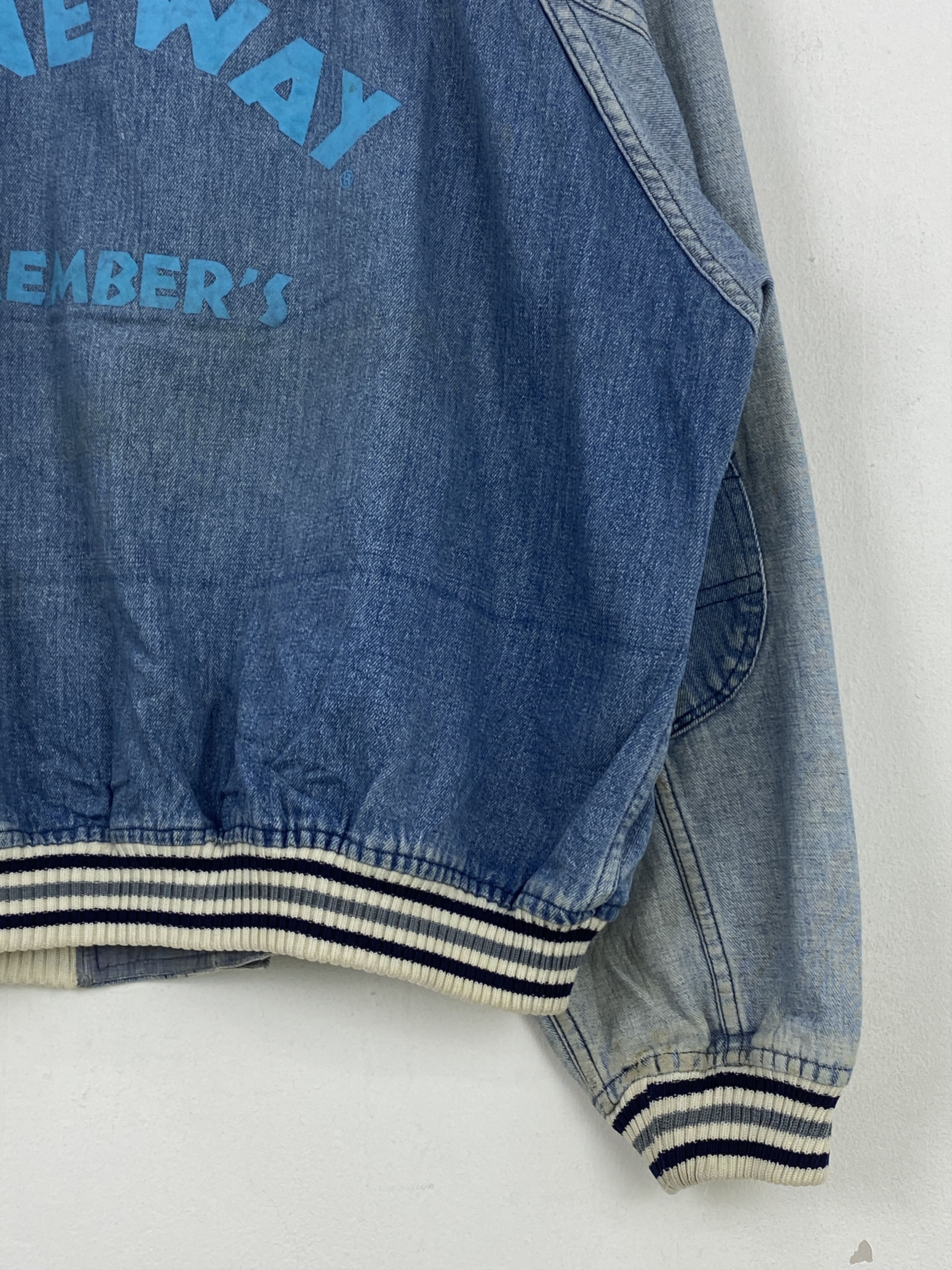 Japanese Brand Vintage One Way Varsity Bomber Denim Jacket VA0005 Size US XL / EU 56 / 4 - 13 Thumbnail
