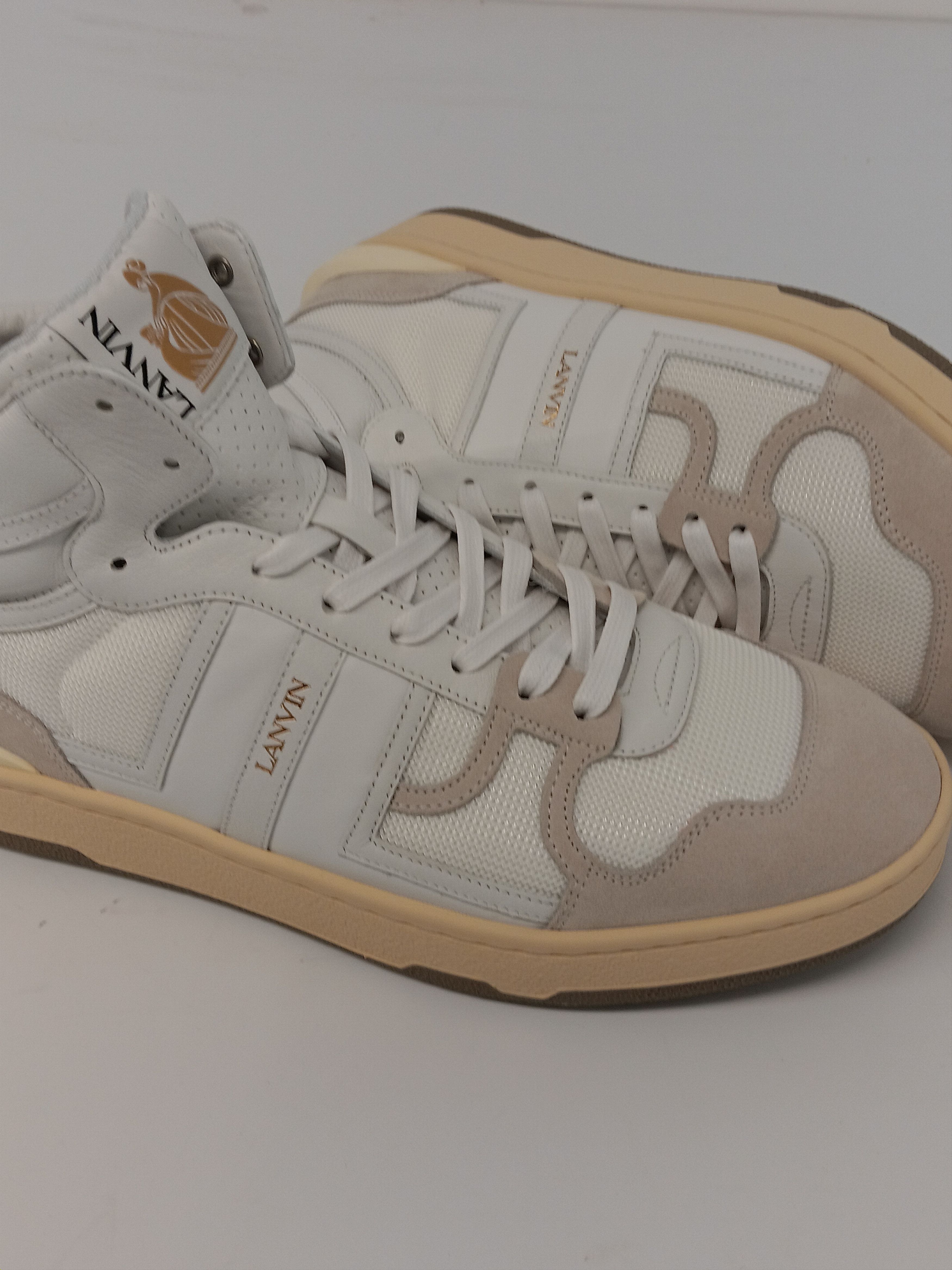 Lanvin Lanvin Curb Tennis Leather & Mesh Hi Top Sneakers -EU45 Size US 12 / EU 45 - 19 Thumbnail