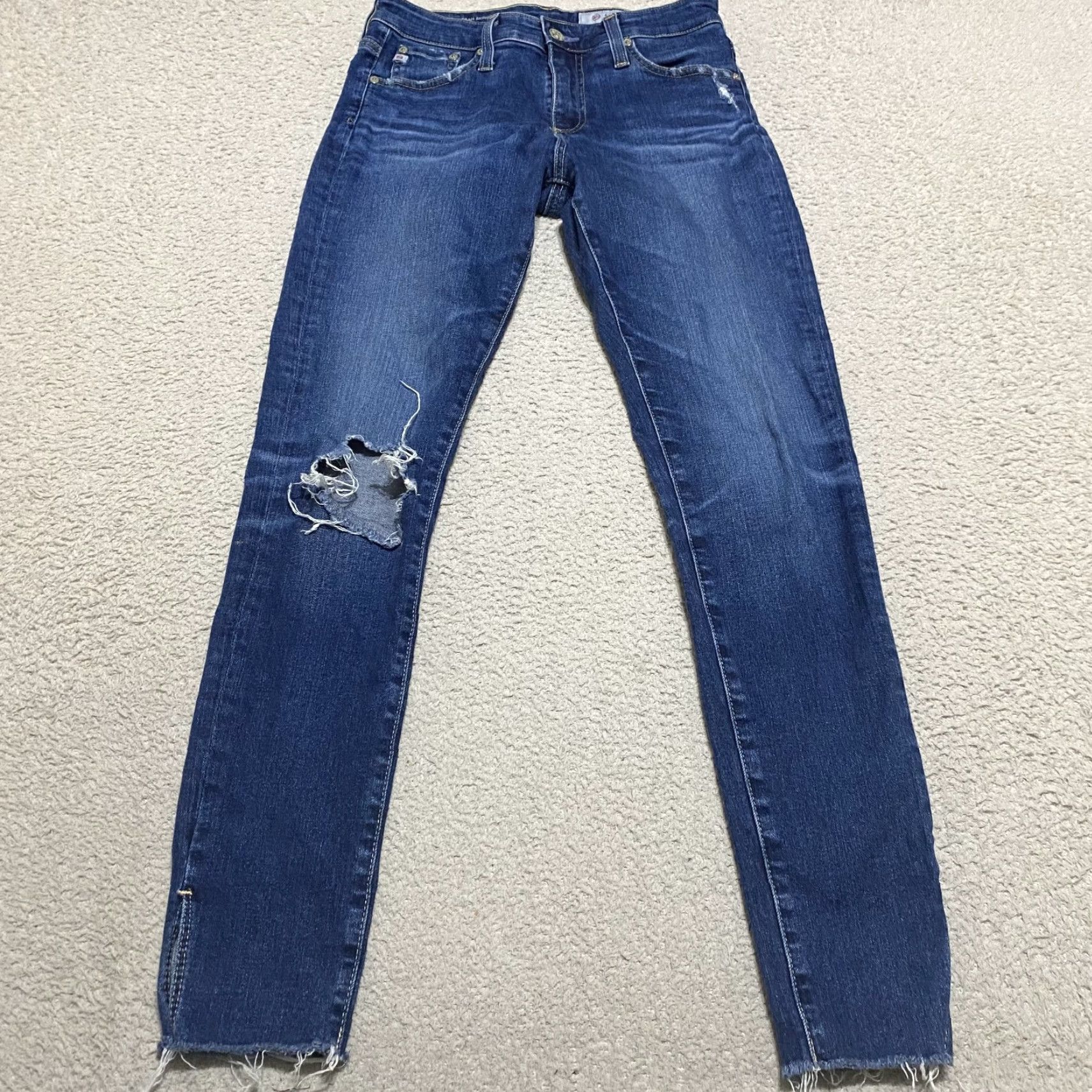 Denime AG Adriano Goldschmied Jeans Slim Women 26 Blue Denim Distressed Ankle Farrah Skinny Jeans Womens Size 26" / US 2 / IT 38 - 2 Thumbnail