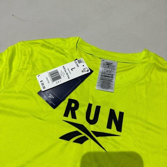 Reebok NWT REEBOK WOR RUN SW GRAP YELLOW T-SHIRT SZ LARGE L Size L / US 10 / IT 46 - 3 Thumbnail
