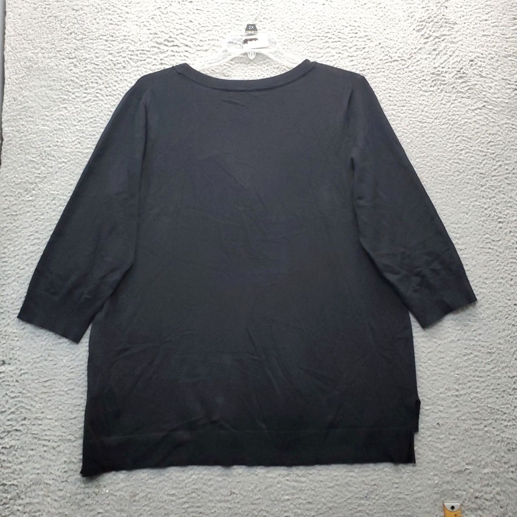 Vintage Cable & Gauge Knit Top Womens 1X Black 3/4 Sleeve V-Neck Beaded Pullover Shirt Womens Size 1X Black Knit Top Size XL / US 12-14 / IT 48-50 - 2 Thumbnail