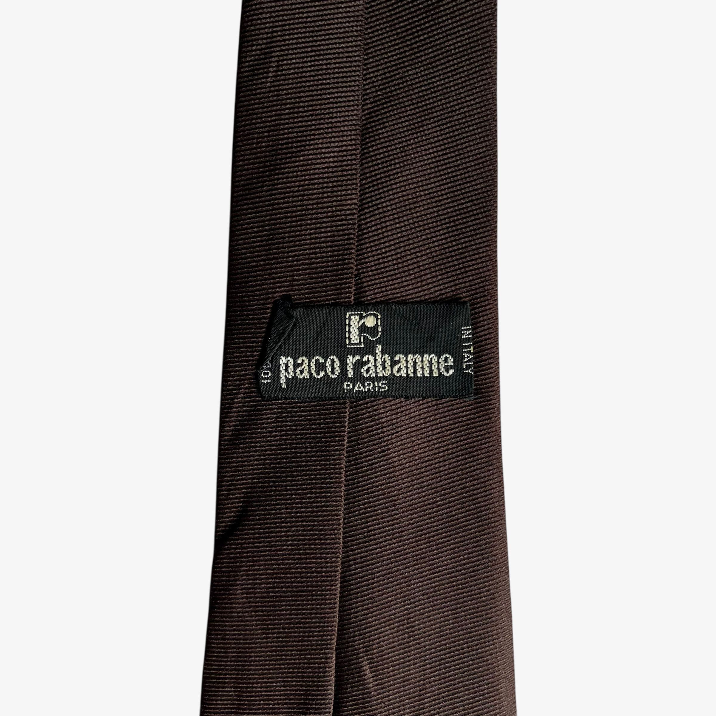 Other Vintage 80s Paco Rabanne Brown Ribbed Silk Tie Size ONE SIZE - 2 Thumbnail