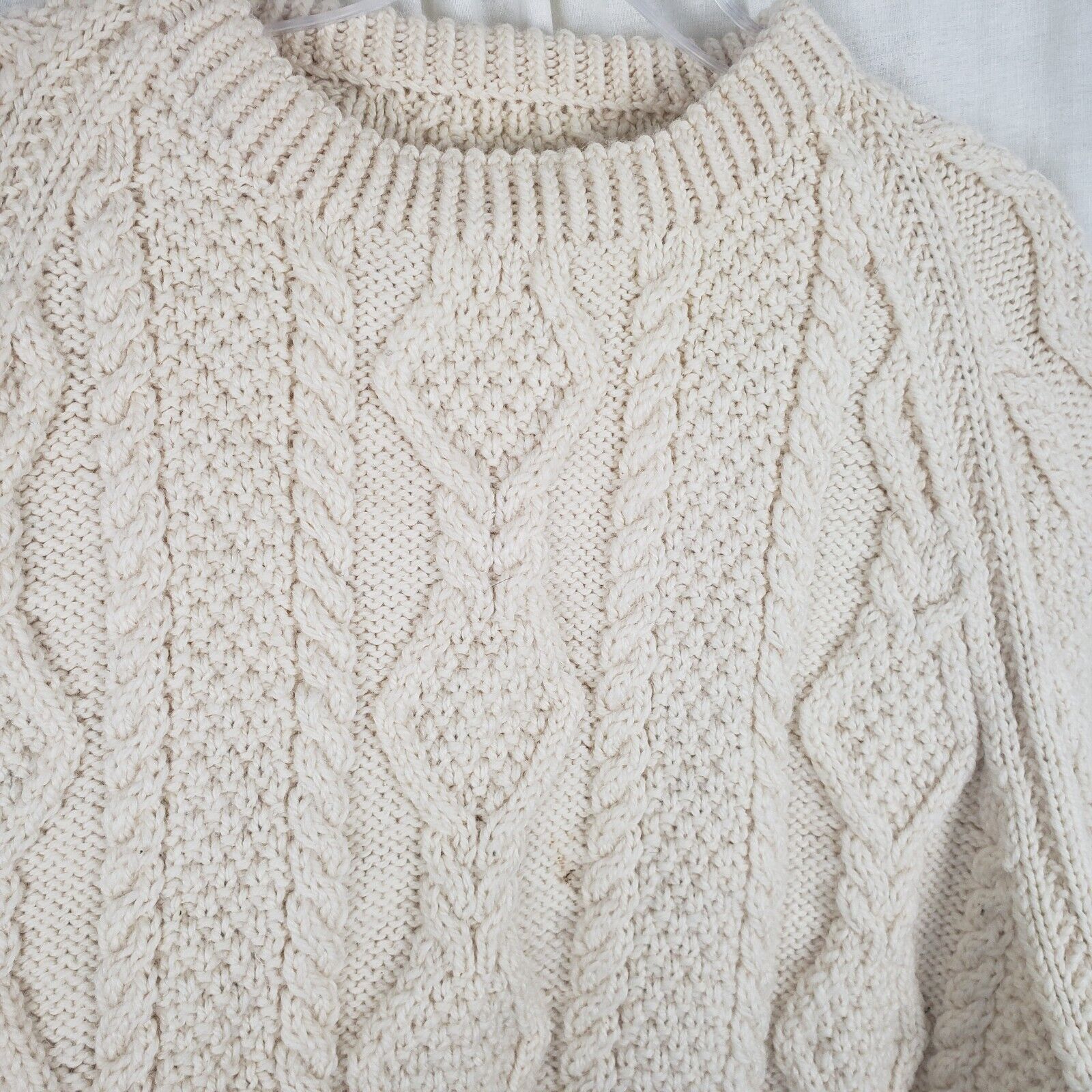Handmade Vtg Handmade Fisherman Cable Knit Wool Aran Sweater Cream L Size US XL / EU 56 / 4 - 7 Thumbnail