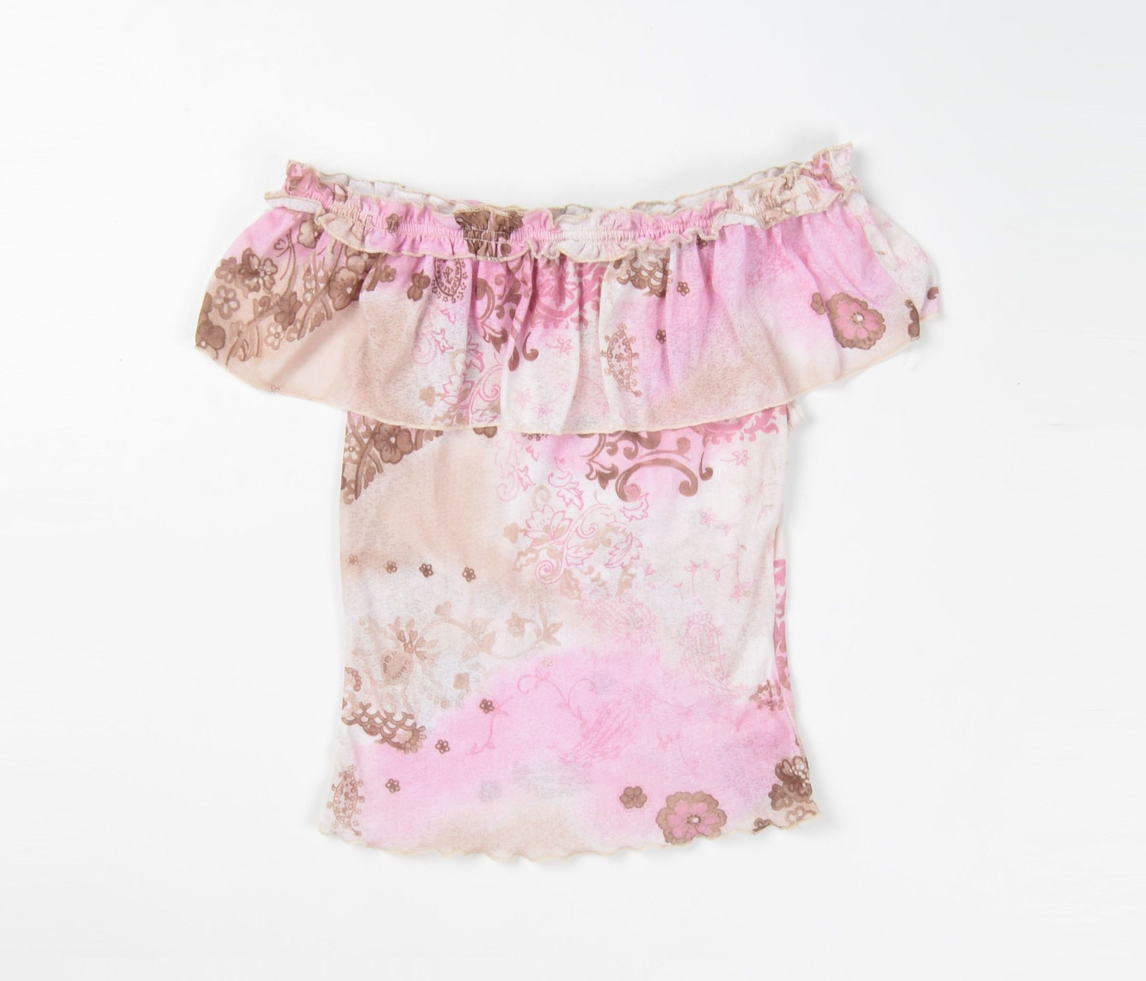 Designer Vila Y2K Cottage Fairy Mesh Printed Off Shoulders French Top Size S / US 4 / IT 40 - 3 Thumbnail