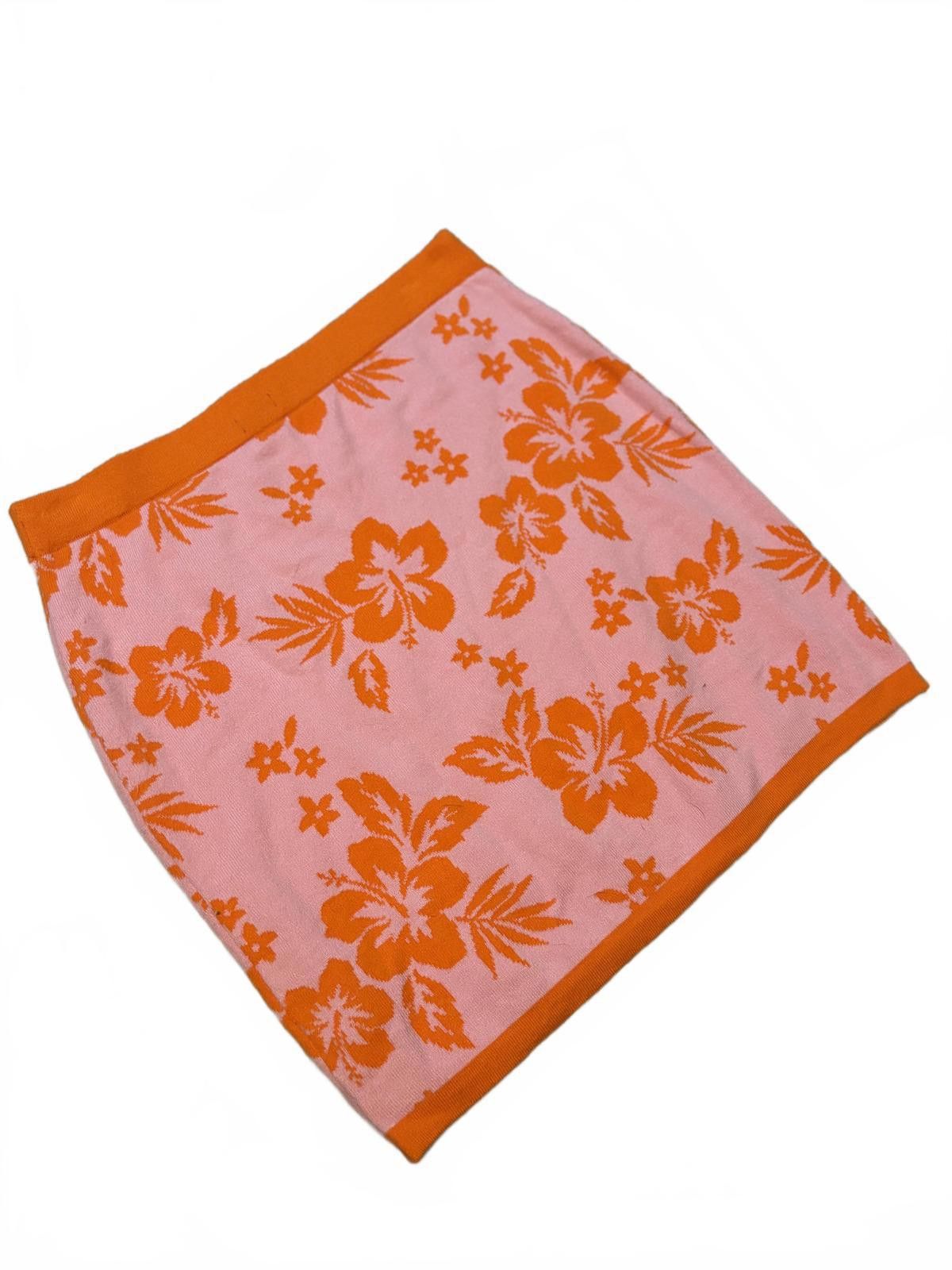 Designer Knit Floral Print Mini Skirt - Pink & Orange Tropical Vibes Size 32" / US 10 / IT 46 - 3 Thumbnail