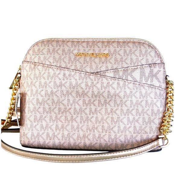 image of Michael Kors Jet Set Travel Rose Gold Leather Signature Dome, Women's