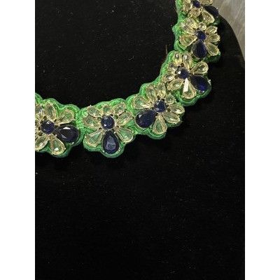 Talbots VTG Talbots Rare Embroidered Bee Necklace Blue And White Gla Size ONE SIZE - 2 Thumbnail