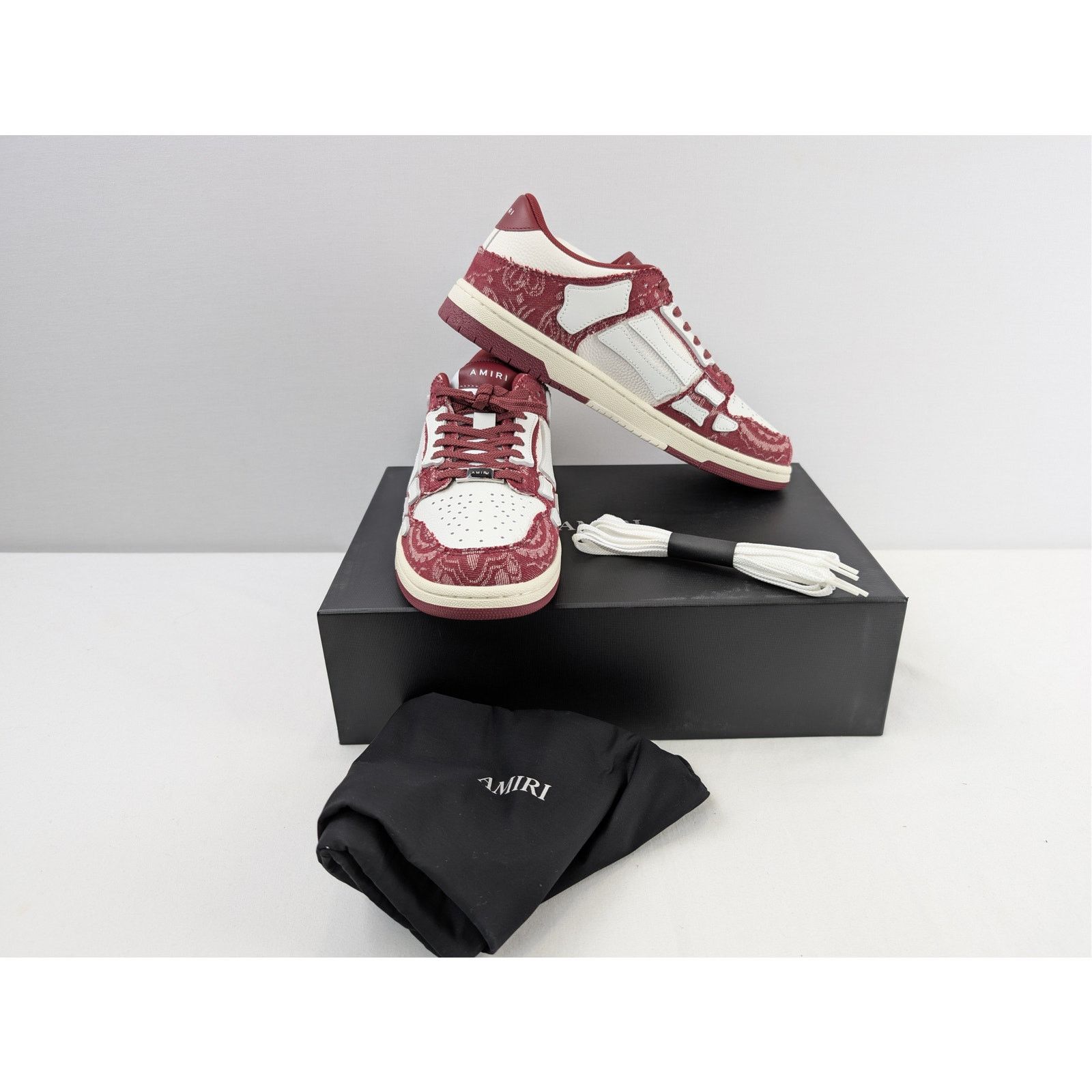 Amiri o1rshd1 Bandana Denim Skeleton Top Low Sneakers in Burgundy Size US 10 / EU 43 - 19 Thumbnail