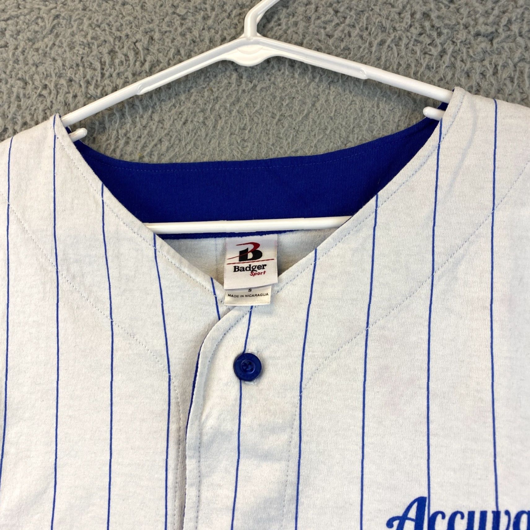 Vintage VINTAGE Badger Men's Short Sleeve Baseball Jersey Shirt S Blue Pinstripe Sports Souvenir 84-16 Size US S / EU 44-46 / 1 - 4 Thumbnail