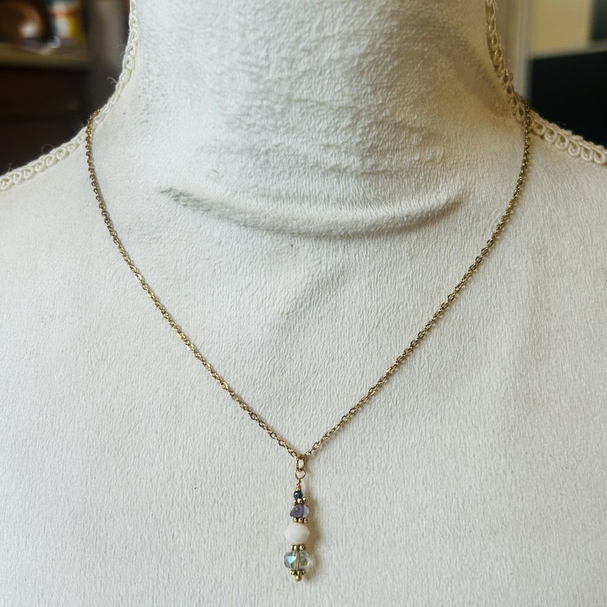 Handmade Handcrafted amethyst aurora borealis crystal necklace set Size ONE SIZE - 4 Thumbnail