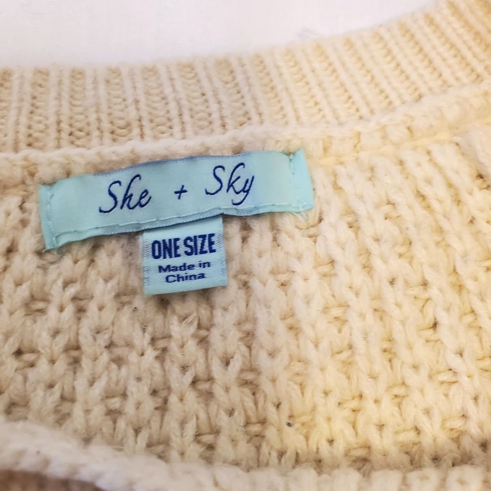 Anthropologie Anthropologie She+Sky Sweater Cream One Size 3/4 Length Sleeve Heavy Knit Boxy Size ONE SIZE - 5 Thumbnail