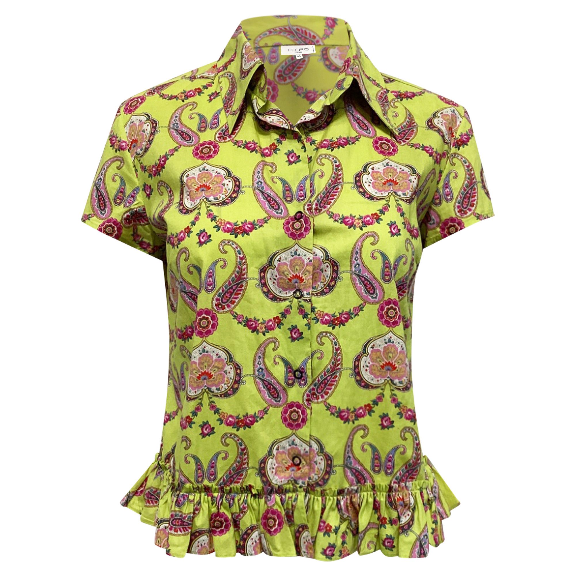 Etro Etro Printed Short Sleeve Blouse in Multicolor Cotton Size XS / US 0-2 / IT 36-38 - 1 Thumbnail