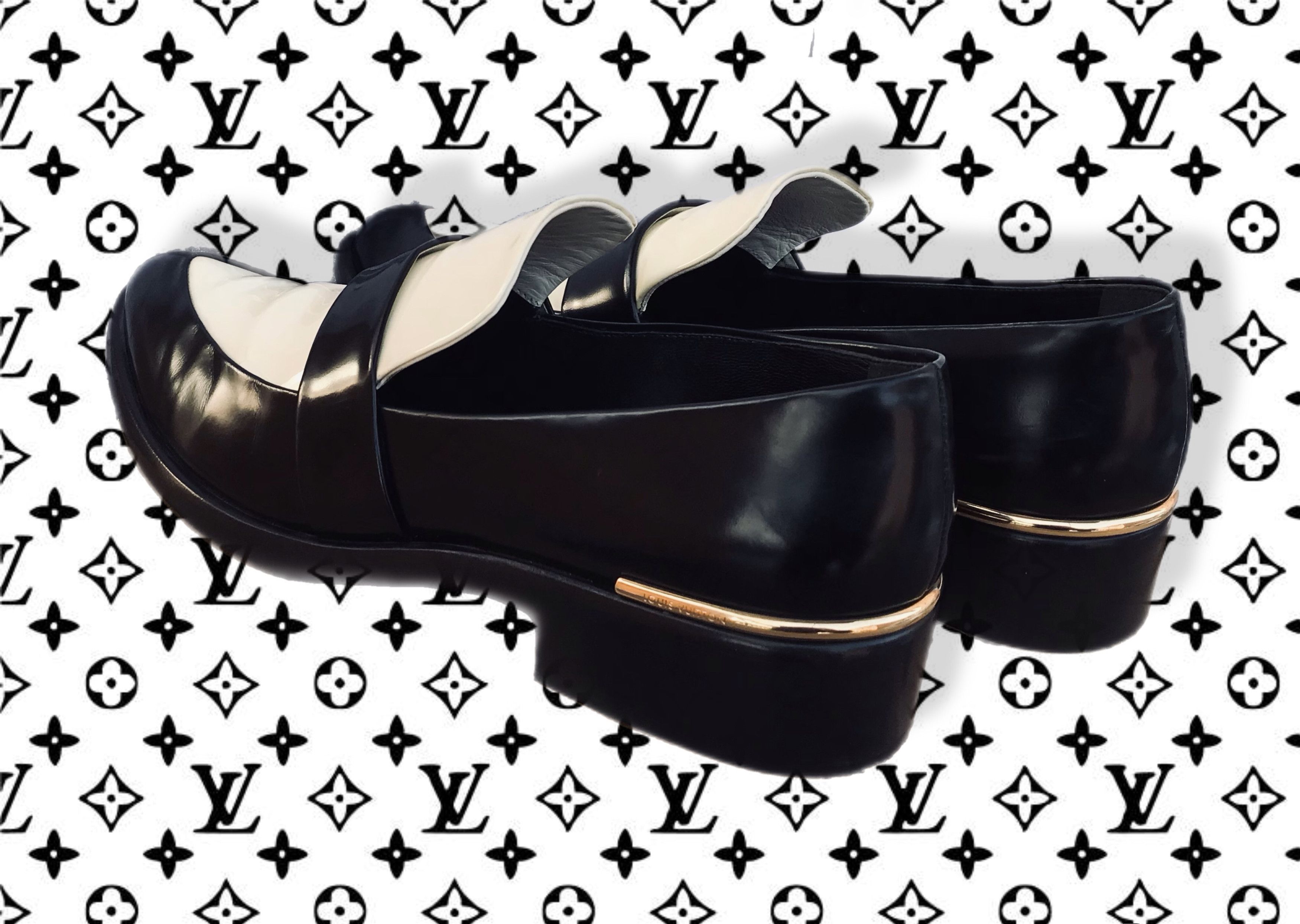 Louis Vuitton Louis Vuitton Loafers Black White Slip On Flats Leather Size US 7.5 / IT 37.5 - 3 Thumbnail