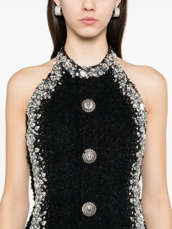 Balmain o1s1wg111225 Crystal Embellished Mini Dress in Black Size XL / US 12-14 / IT 48-50 - 5 Thumbnail