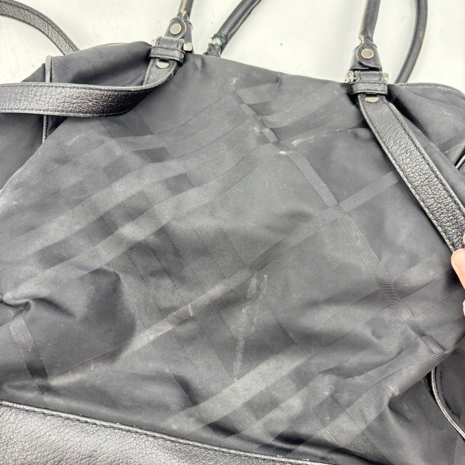 Burberry Burberry Black Tonal Check Nylon Leather Tote Bag Size ONE SIZE - 19 Thumbnail