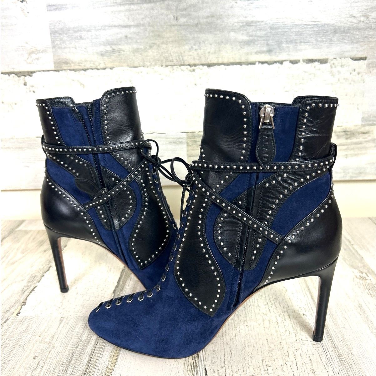 Alaia Alaia Paris womens 8 blue suede black leather ankle boot Size US 8 / IT 38 - 6 Thumbnail