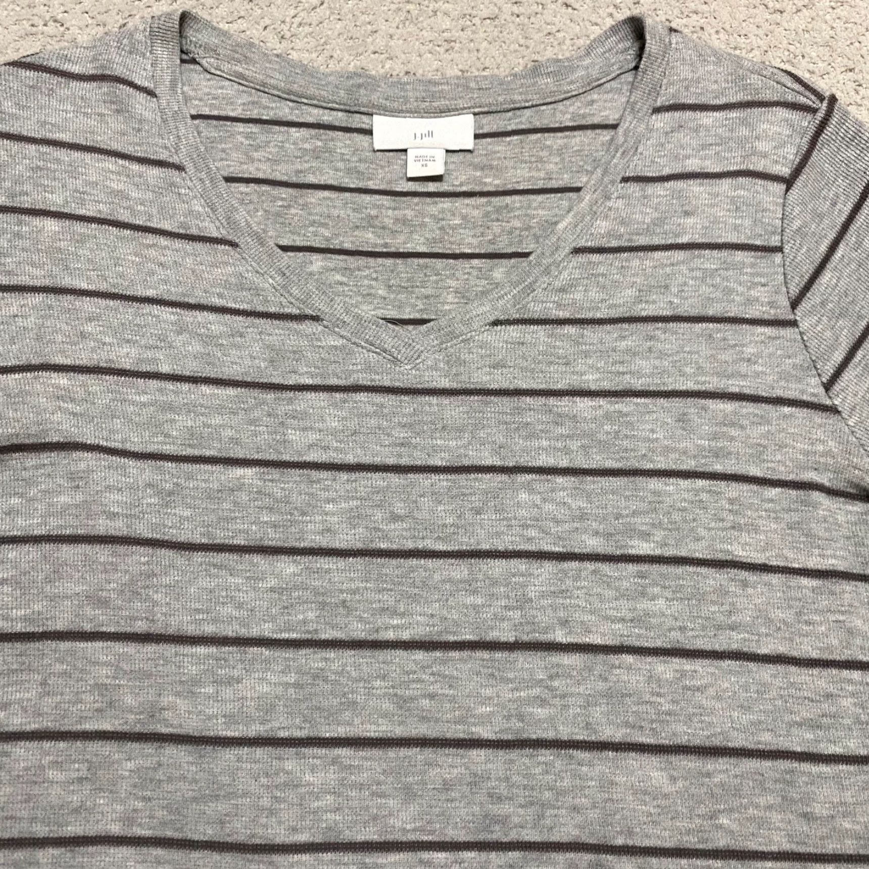 J. Jill J. Jill Womens XS Shirt Gray Striped V Neck Long Sleeve Knit Pockets Cotton Size XS / US 0-2 / IT 36-38 - 5 Thumbnail