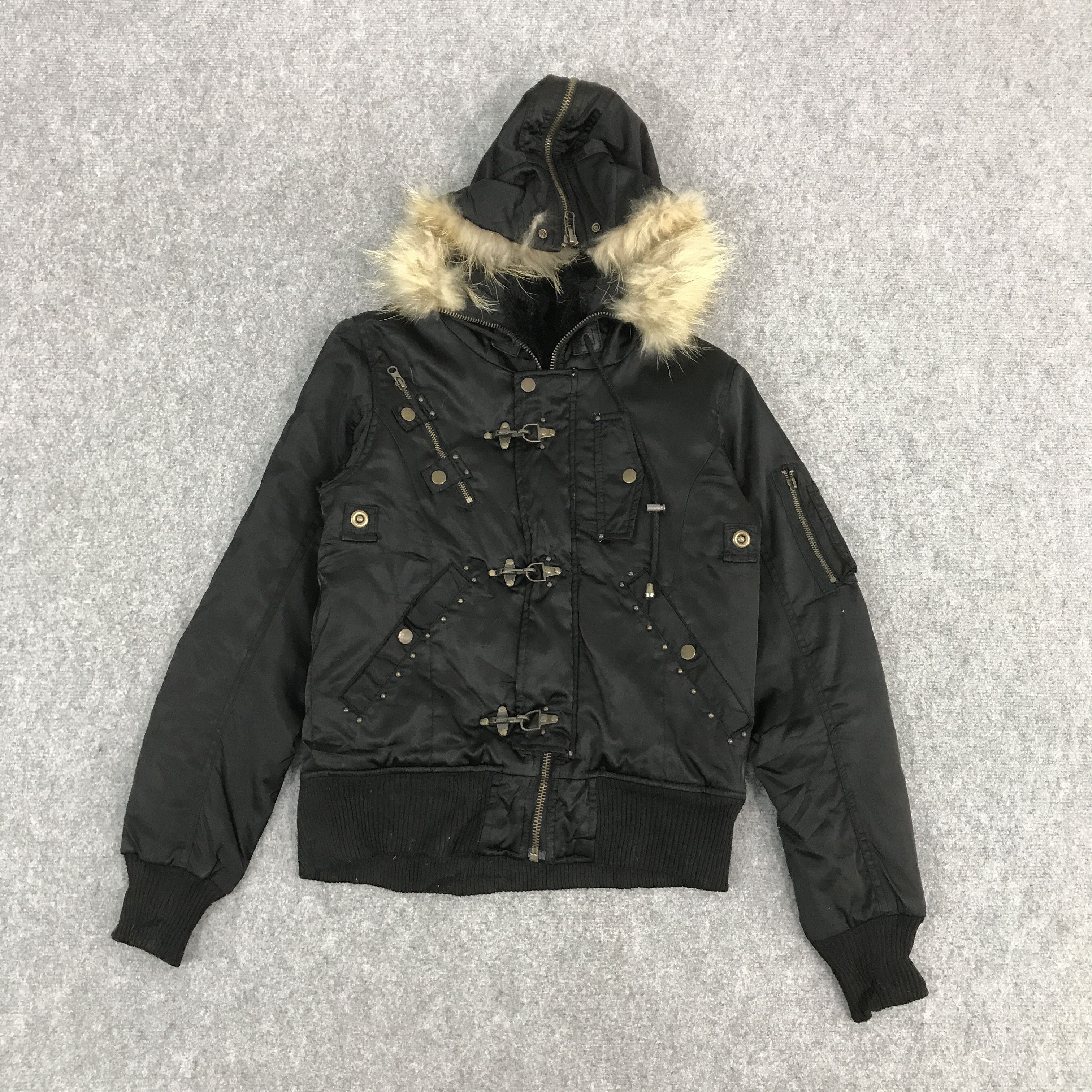 MIDAS PUNK BOMBER ZIP BONDAGE FUR HOODIES JACKET