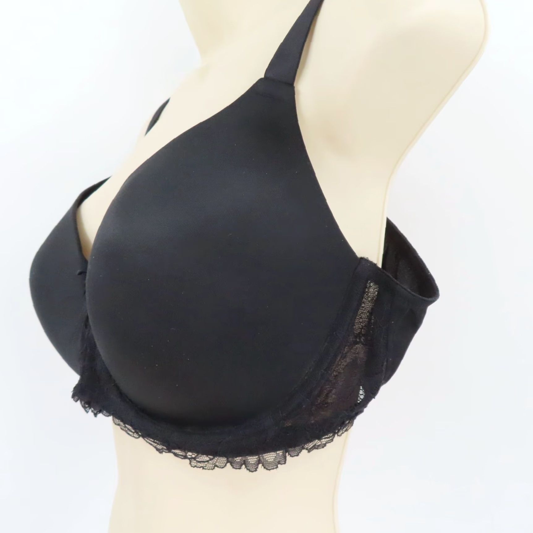 Vintage Dreamfit Bra Solid Black Bow Lace Trim Underwire Lined 42C Plus Size R7052X Nylon Blended Fabric T-Shirt Underwired Hook & Eye 42 Band Women Size ONE SIZE - 4 Thumbnail