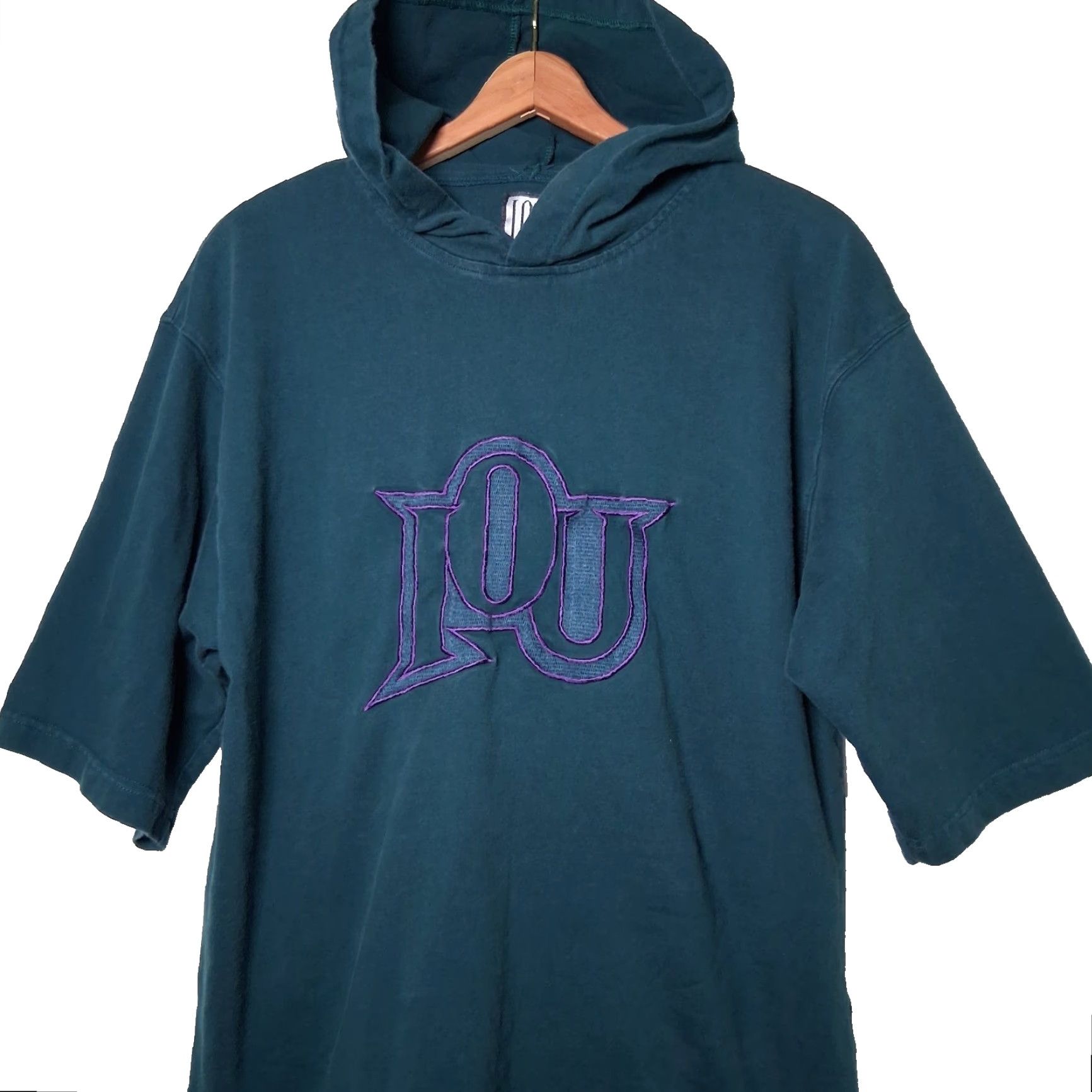 Altea VINTAGE IOU Shirt T-Shirt Men M Teal Purple Embroidered Hooded 1990s Retro Streetwear Size US M / EU 48-50 / 2 - 2 Thumbnail