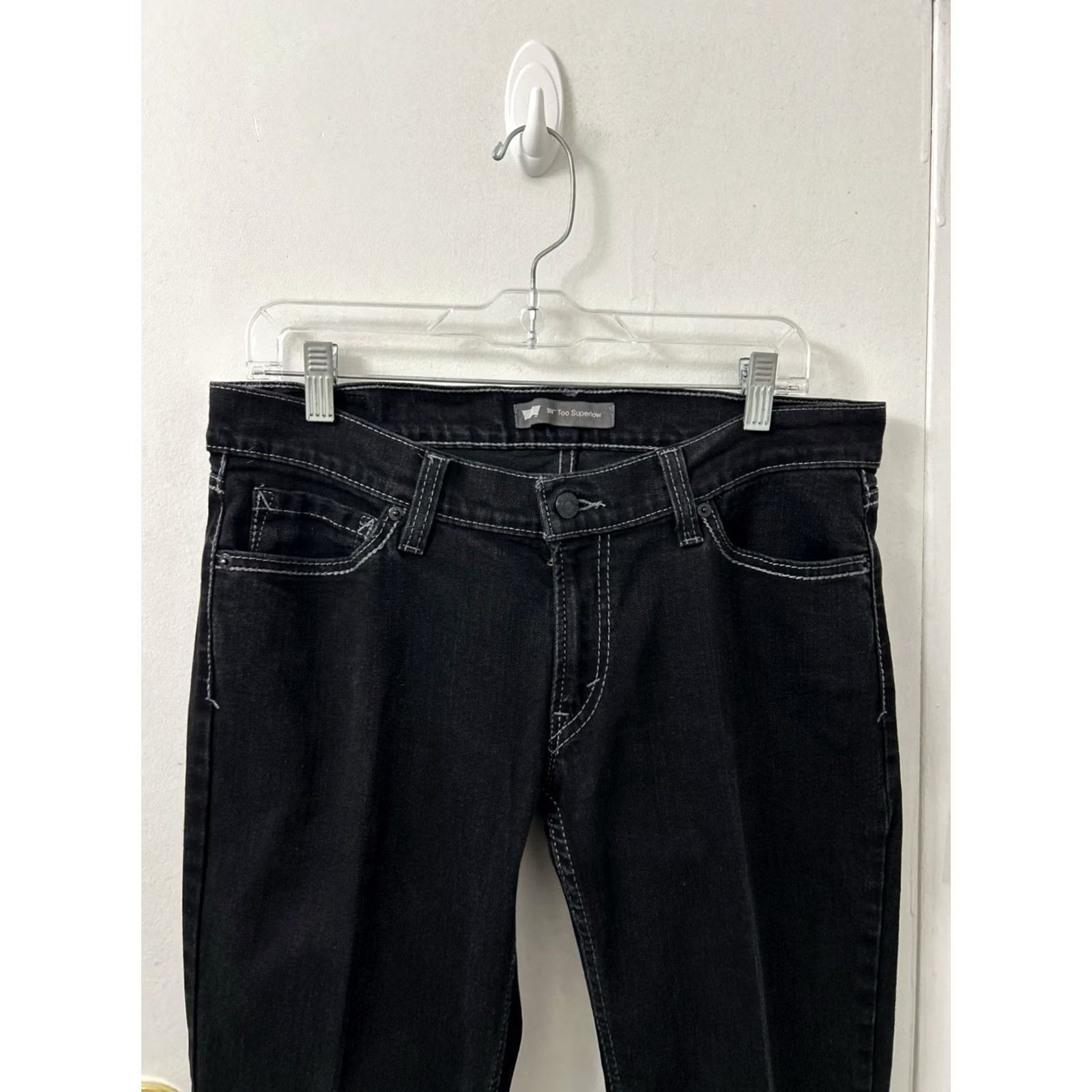 Levi's Levis 524 Too Superlow Jeans Slim Fit Black Contrast Stitching VTG Y2K Womens 13 Size 24" / US 00 / IT 34 - 2 Thumbnail