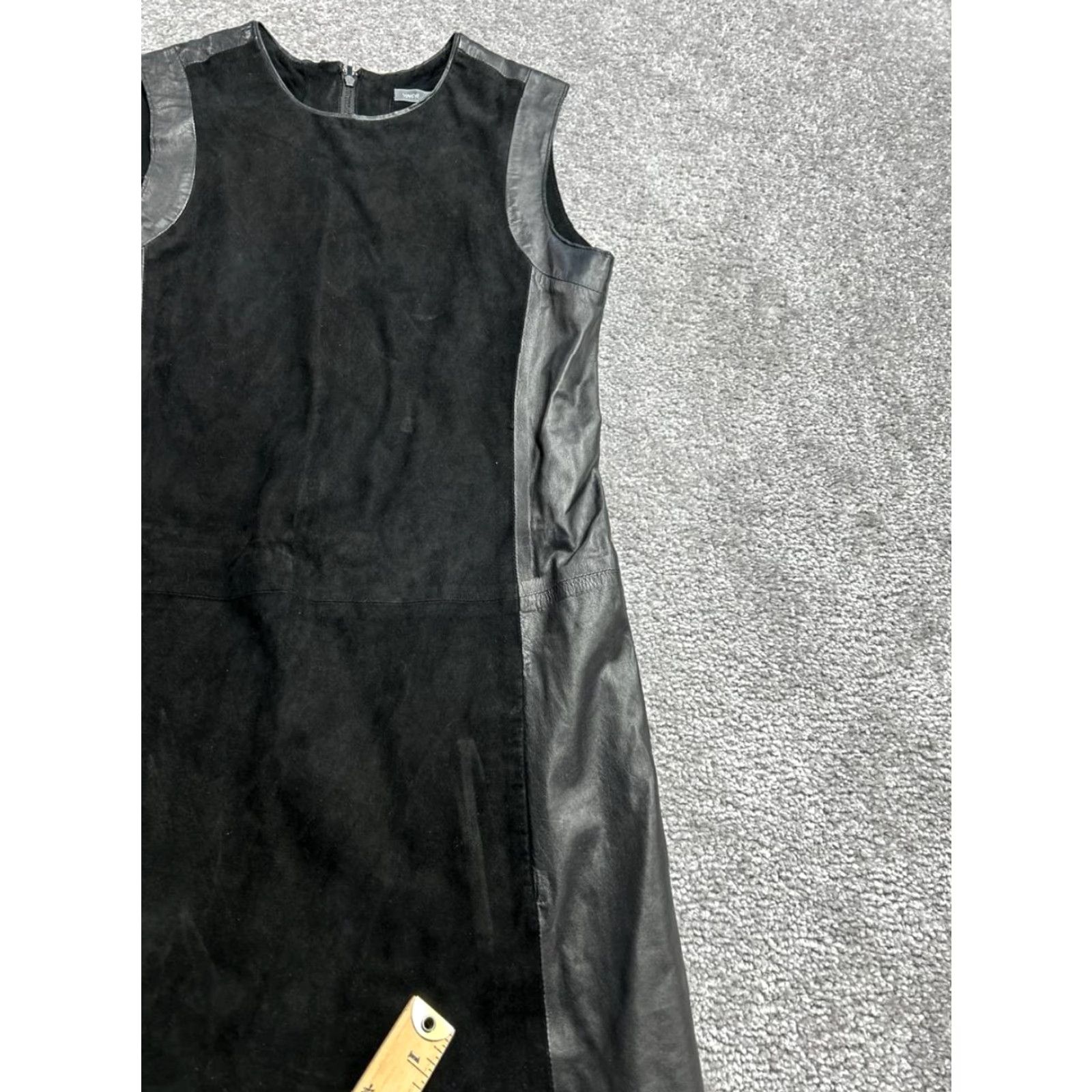 Vince Vince Shift Dress Womens 2 Black Back Zip Crew Neck Party Dress Leather Suede Pockets Vintage No Size XS / US 0-2 / IT 36-38 - 6 Thumbnail