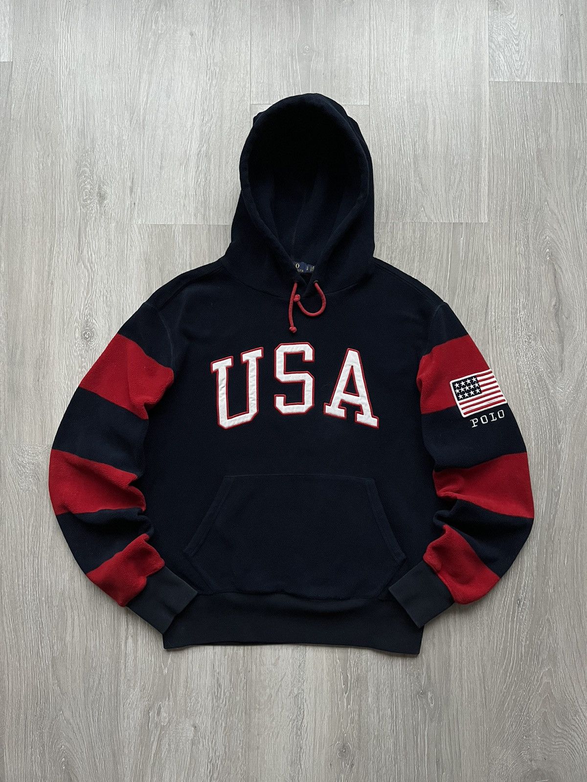 Luxury Polo Ralph Lauren Streetwear Polo Ralph Lauren Fllece Hoodie Big USA Flag Logo Grailed