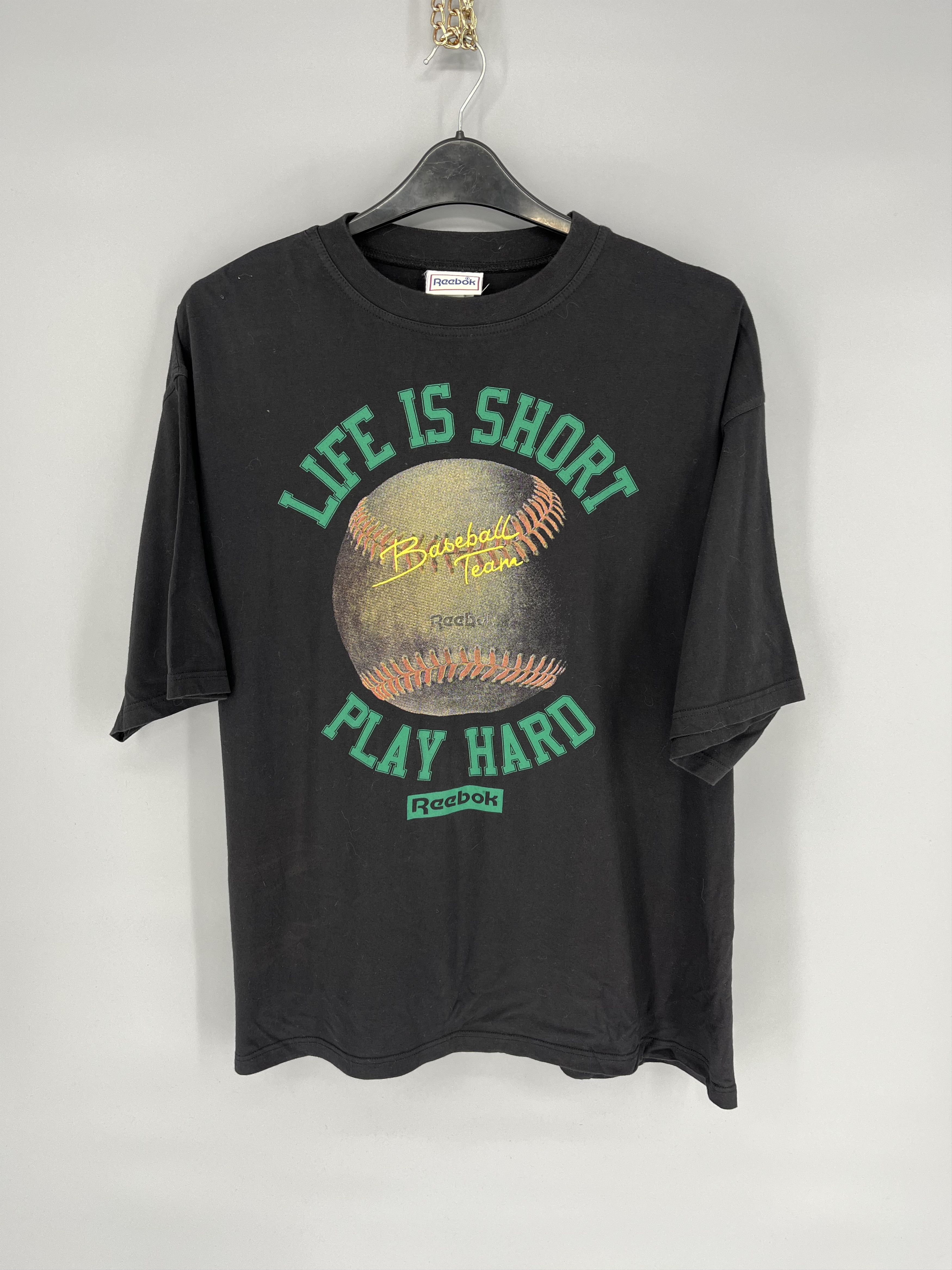 Reebok Vintage 90s Reebok ‘baseball “Life is short Play Hard” Size US XL / EU 56 / 4 - 2 Thumbnail