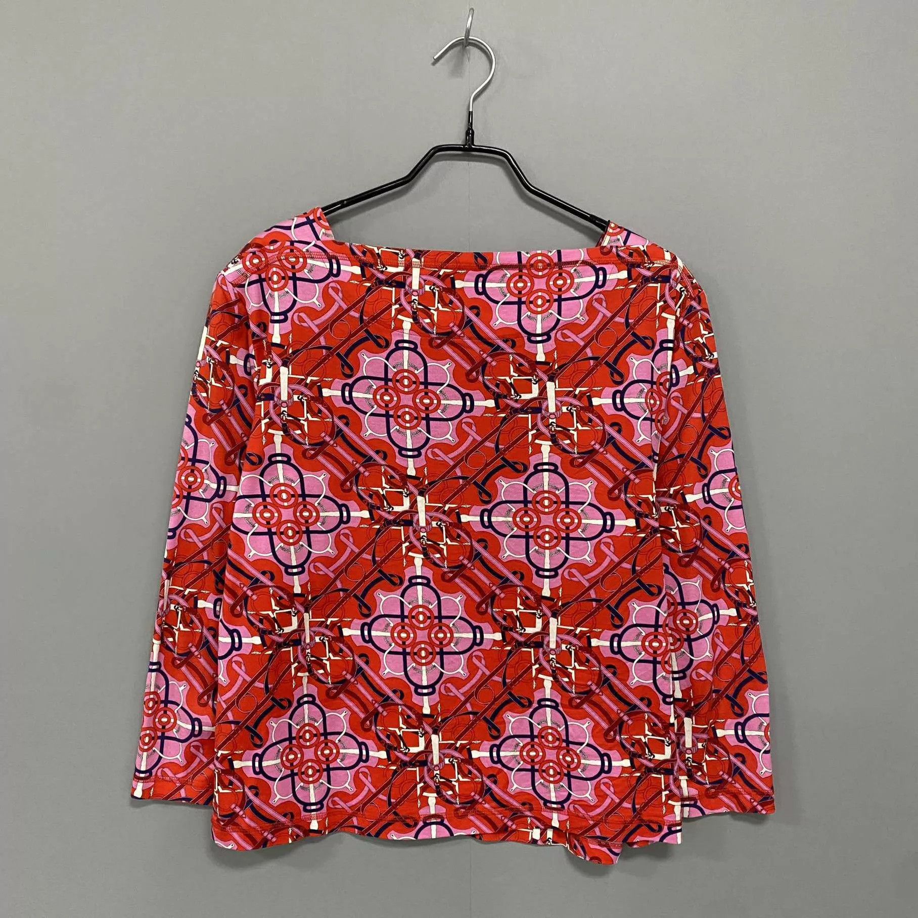 Hermes HERMES Red Printed Long-Sleeve Top Women's 38 Size S / US 4 / IT 40 - 1 Thumbnail