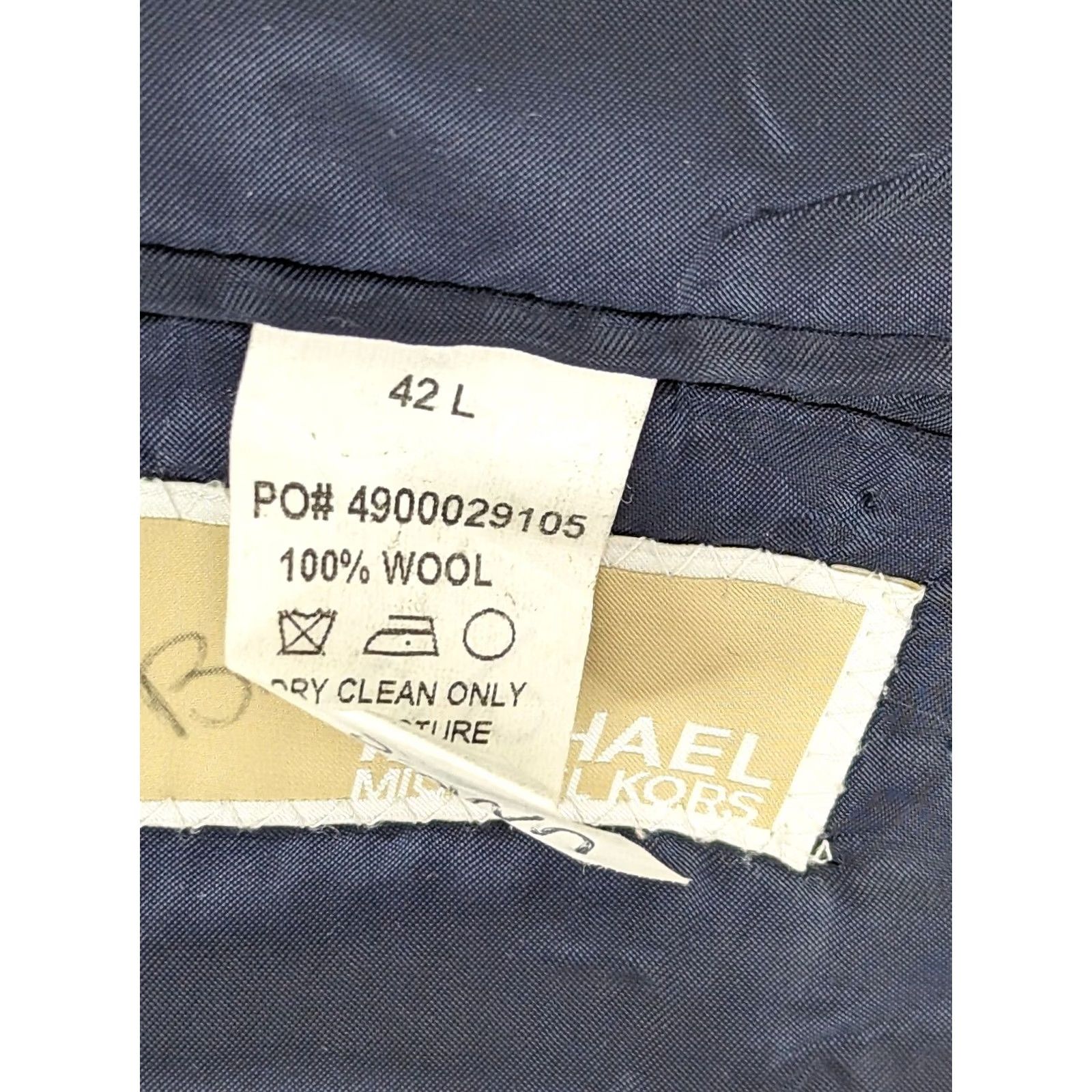 Michael Kors VINTAGE Michael Kors Navy Blue Solid Wool Blazer Mens 42 Long Jacket容量? Size 42R - 7 Thumbnail
