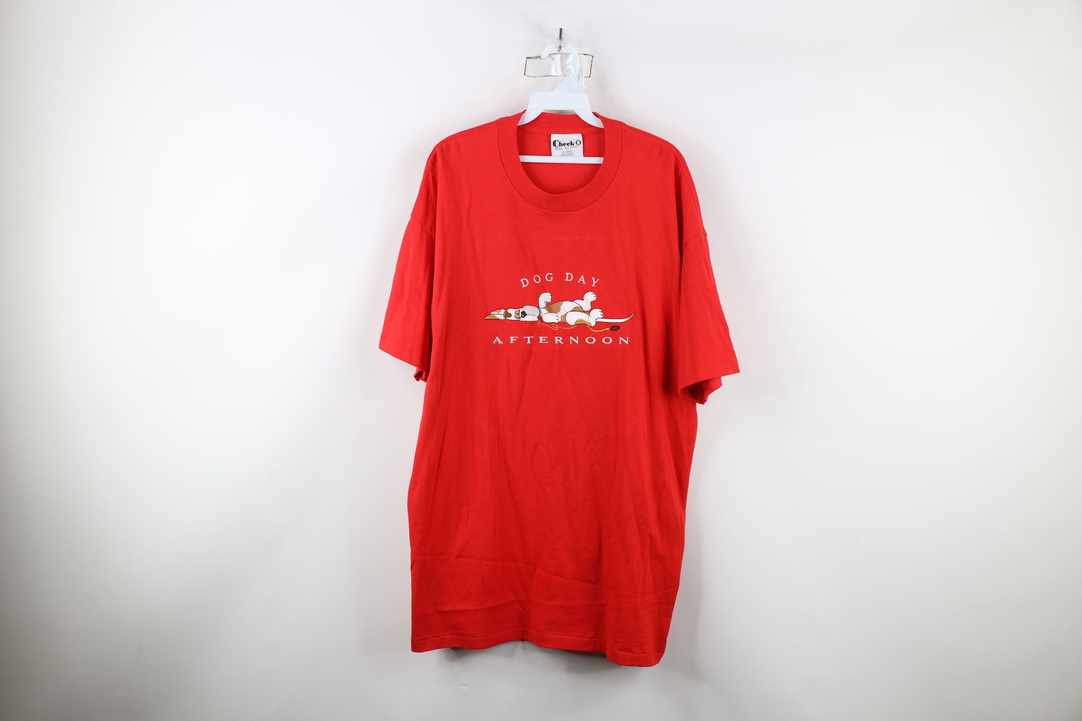 Vintage Vintage 90s Streetwear Dog Day Afternoon T-Shirt Red USA Size US XL / EU 56 / 4 - 1 Thumbnail