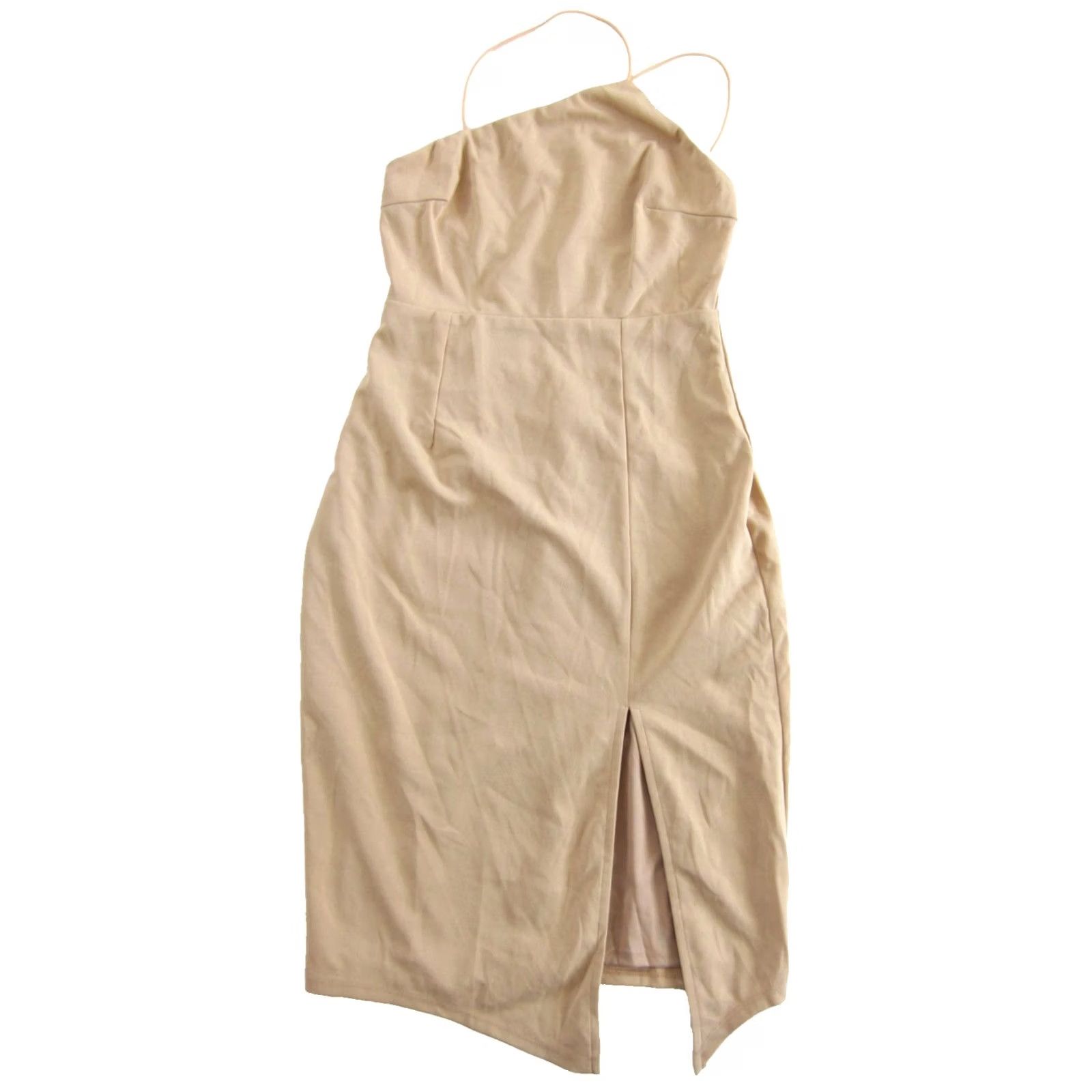 Lulus Lulus Happiest Hour Beige Asymmetrical Bodycon Midi Party Dress Women M Size M / US 6-8 / IT 42-44 - 2 Thumbnail