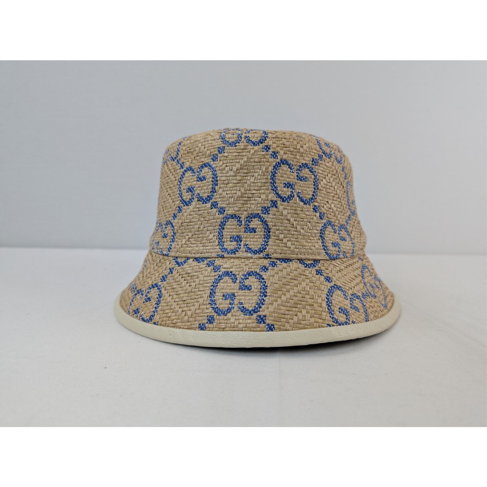 Gucci o1rshd1 Size:M / Raffia Jacquard Bucket Hat / Cap Beige/Blue Size ONE SIZE - 2 Thumbnail