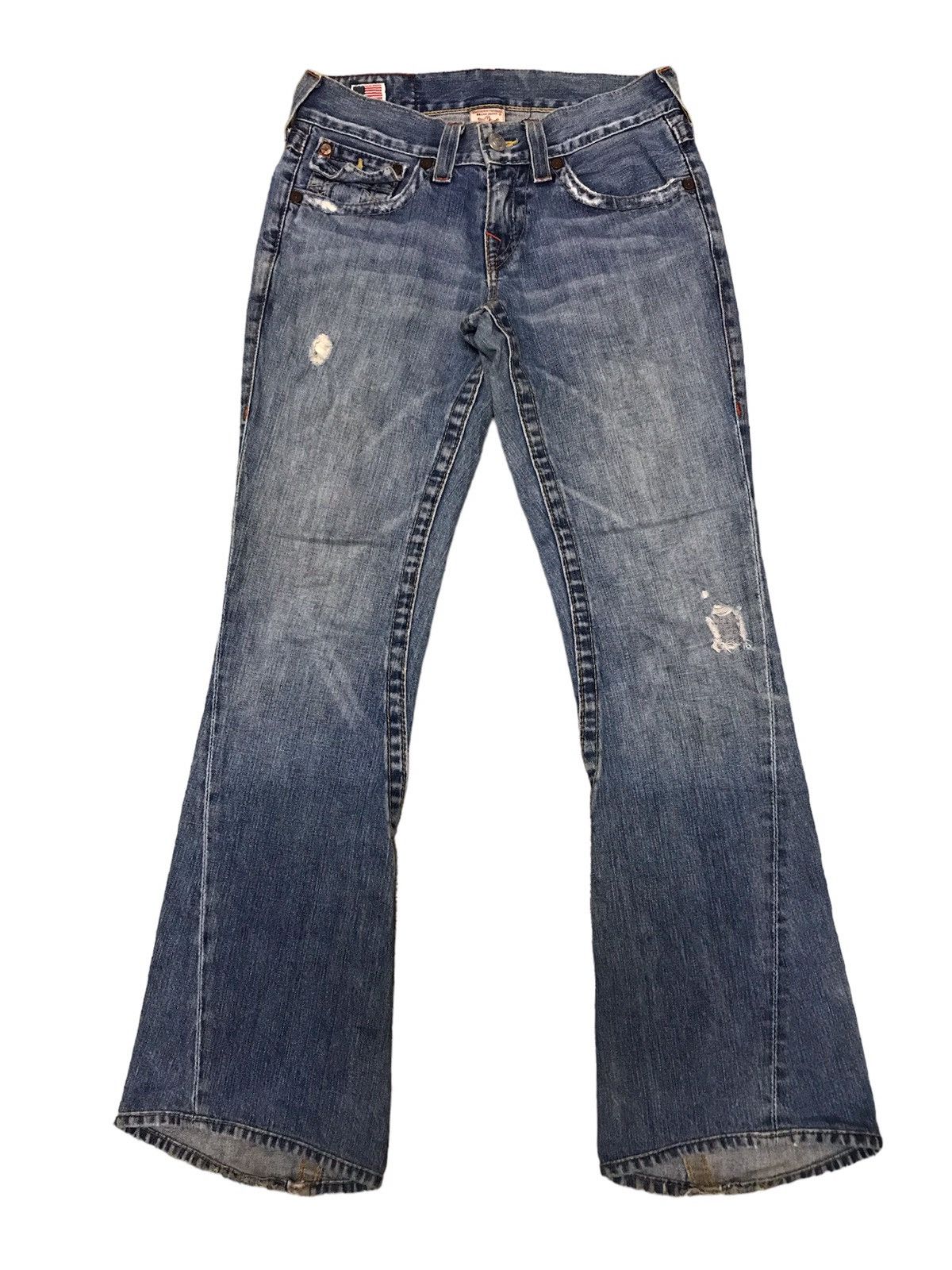 image of True Religion Joey Flared Distressed Jeans in Blue, Men's (Size 30)