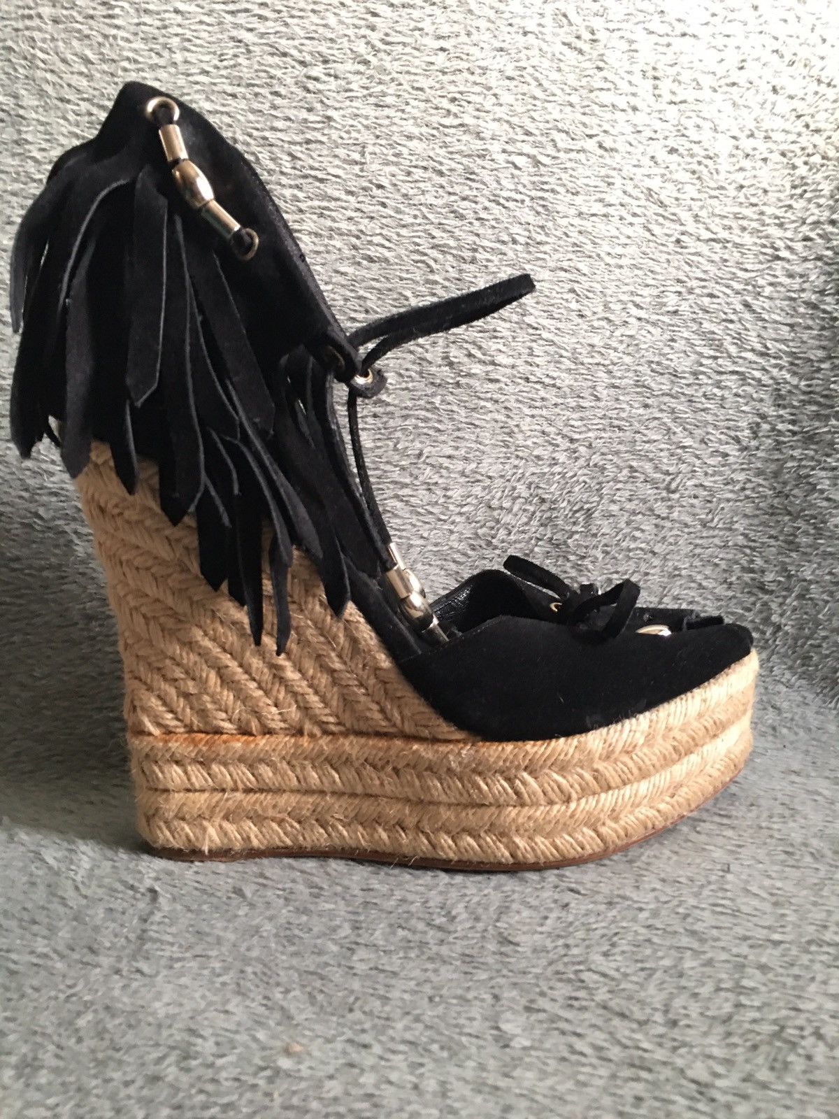 Gucci GUCCI Espadrilles Black Suede Wedge Sandals EU40 Size US 10 / IT 40 - 7 Thumbnail